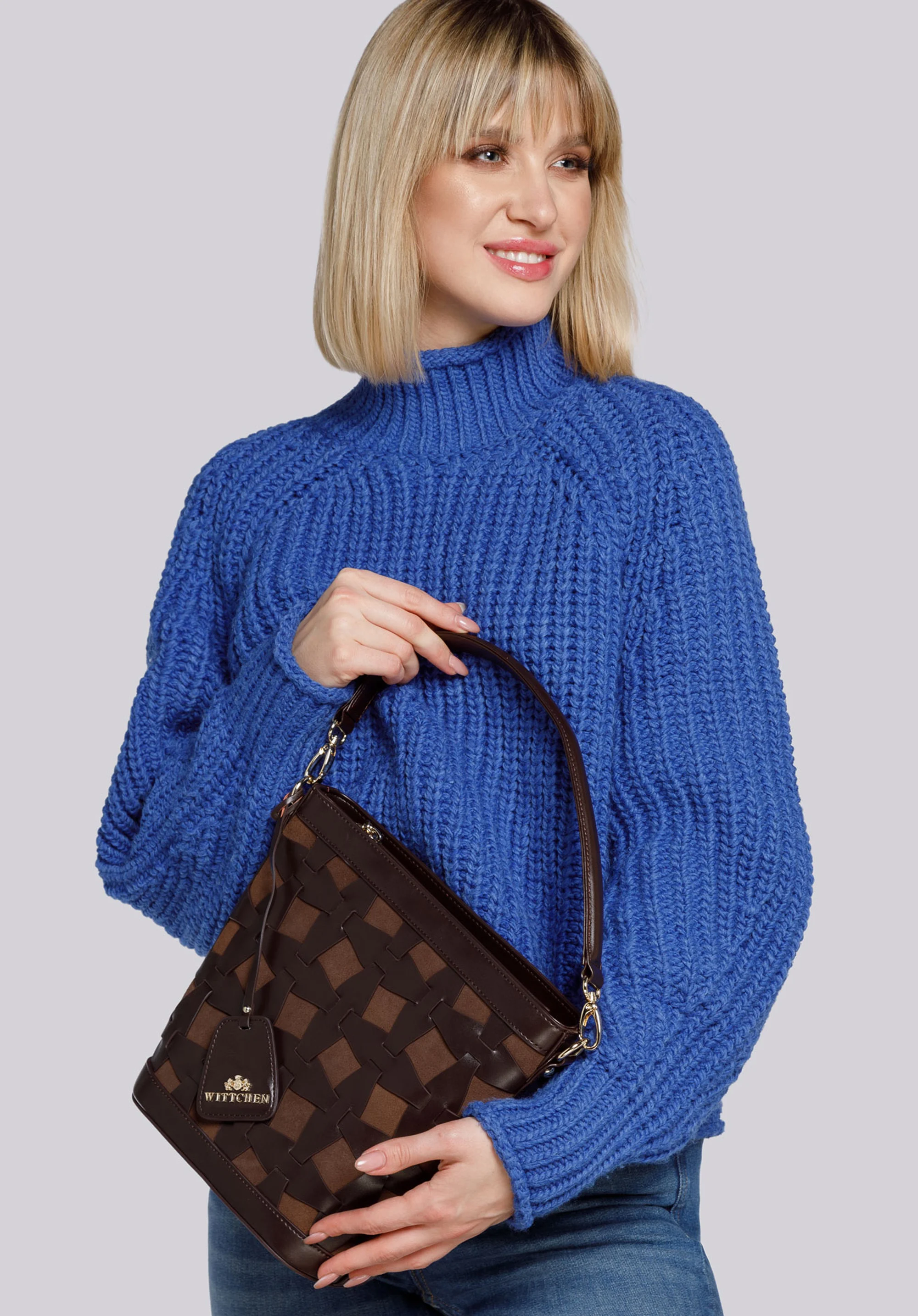 Torebka worek skórzana pleciona z nubukiem