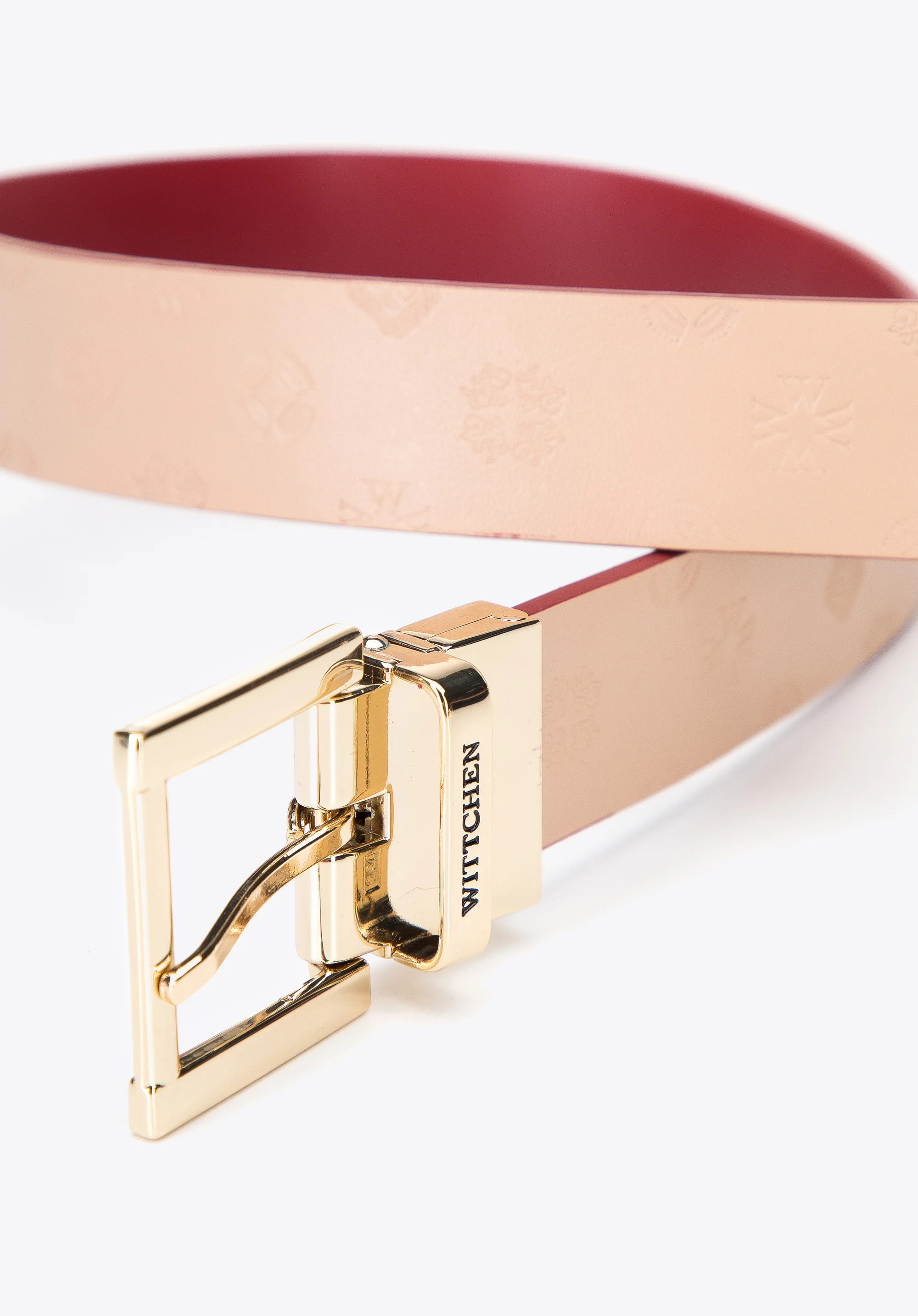 Damski pasek skórzany dwustronny tłoczony w logo