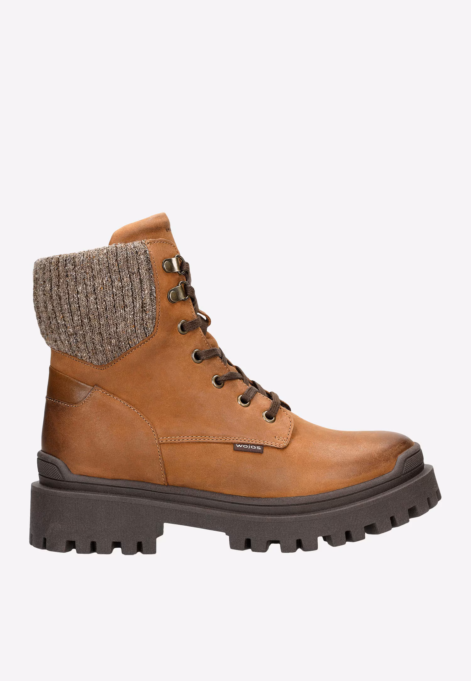 Jasnobrązowe trzewiki damskie typu workery ze skarpetą