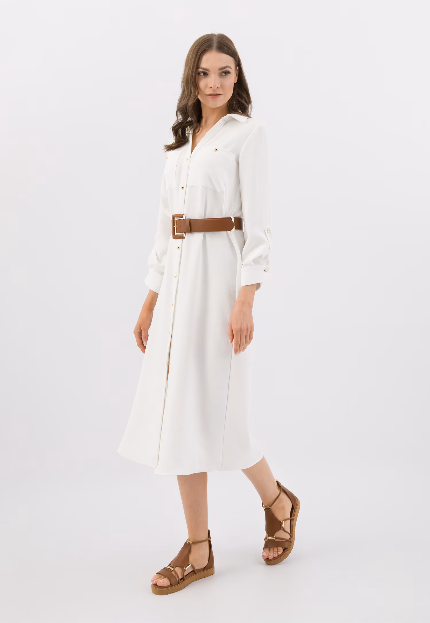 Brązowe sandały damskie ze skóry licowej