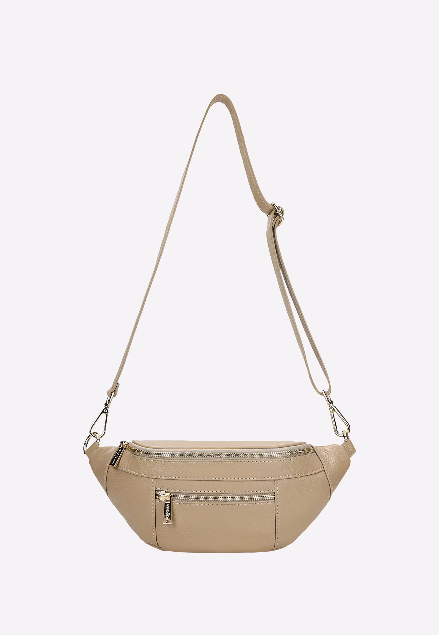 Czarna skórzana nerka damska ze złotymi zamkami