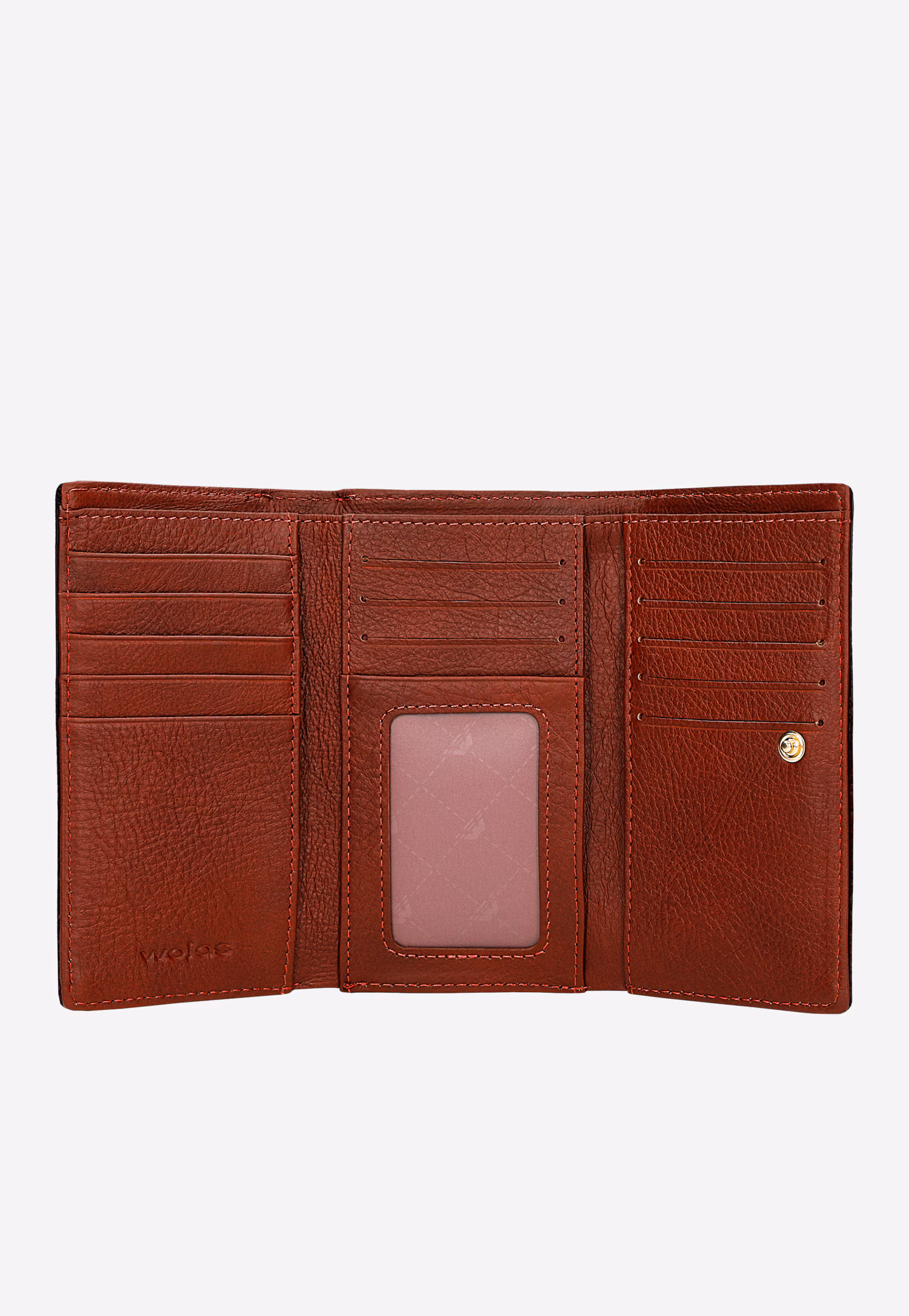 Beżowy lakierowany portfel damski zapinany na zatrzask