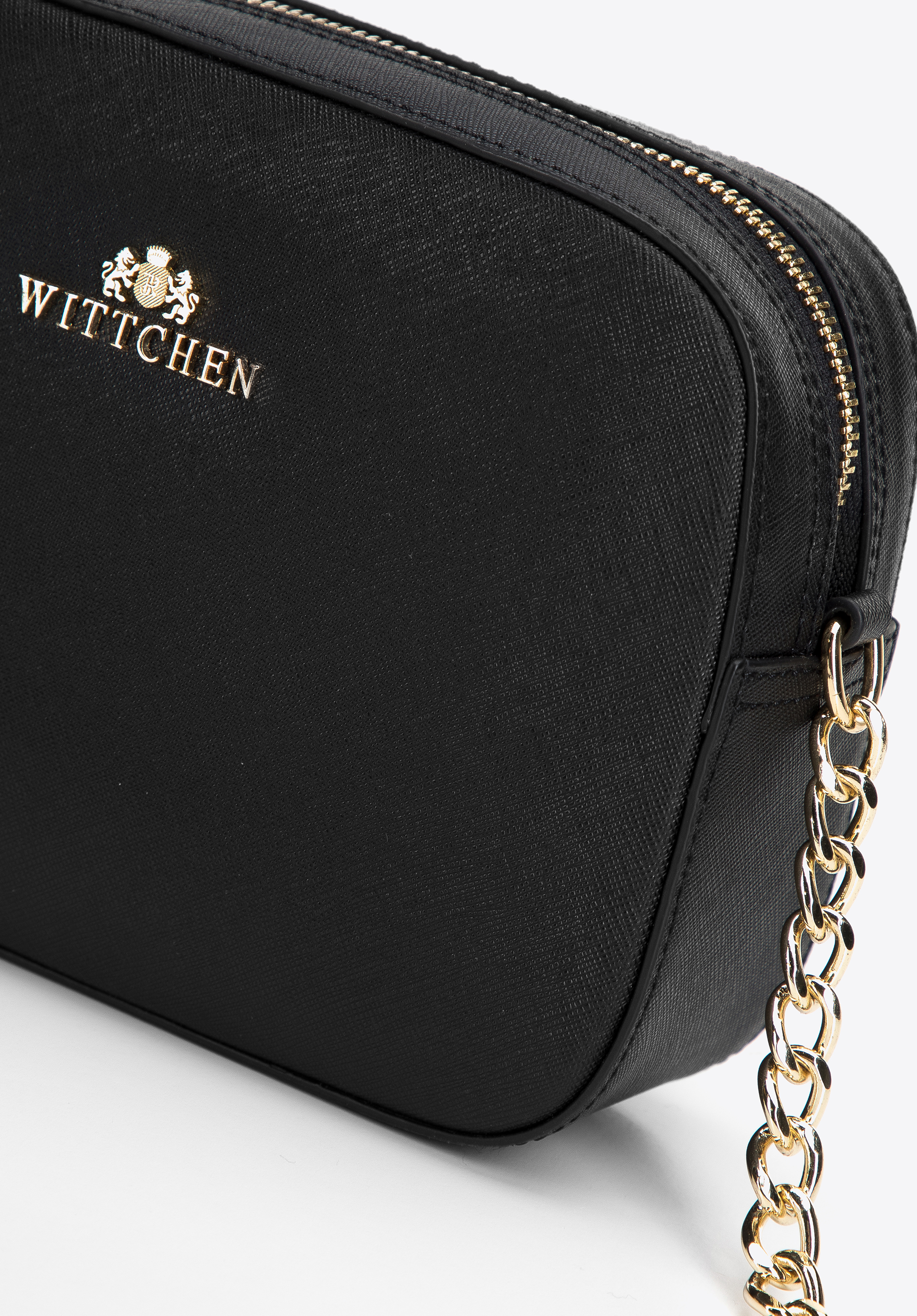 Damska listonoszka ze skóry saffiano pudełkowa na łańcuszku