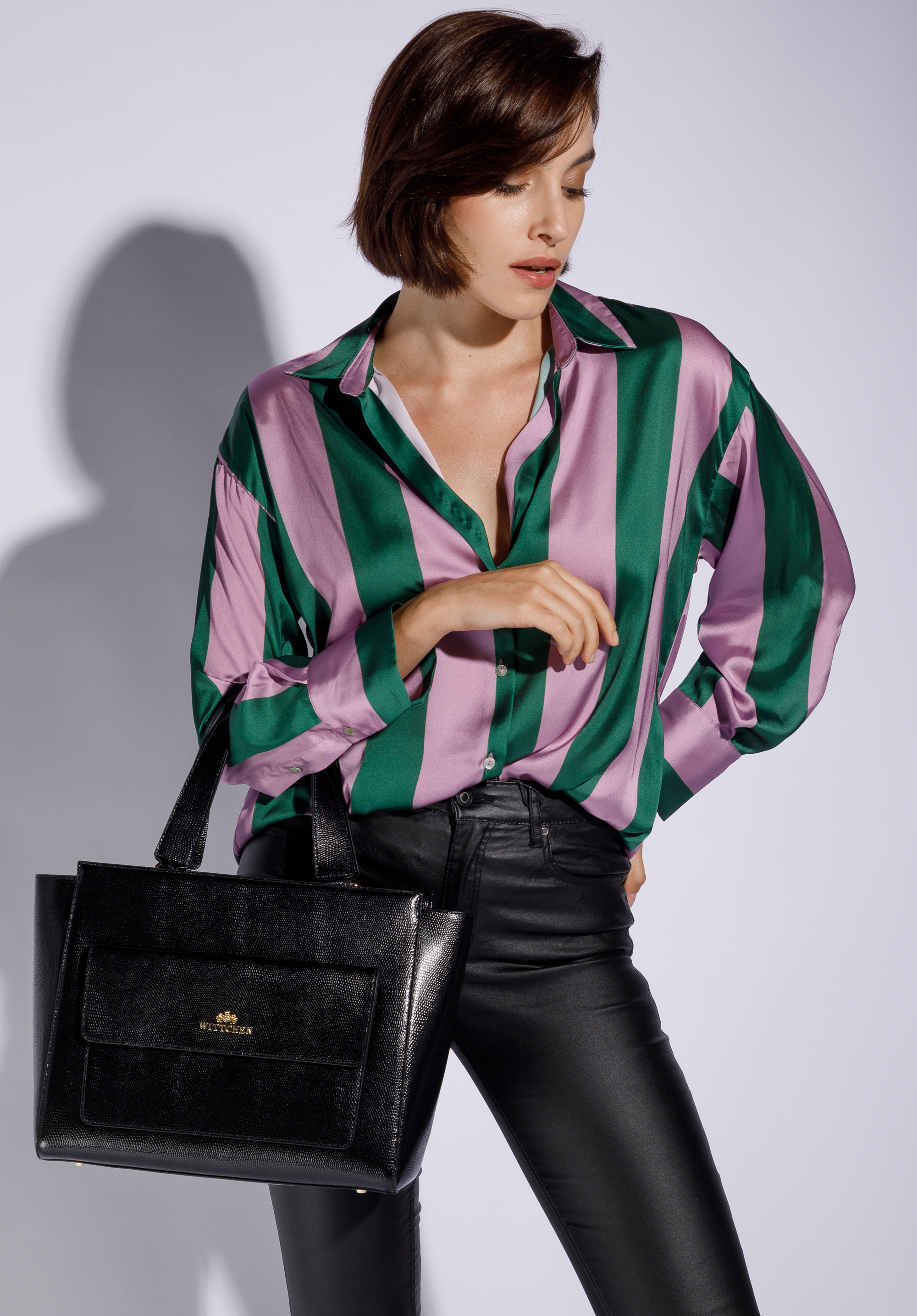 Torebka shopperka skórzana z kieszenią z przodu