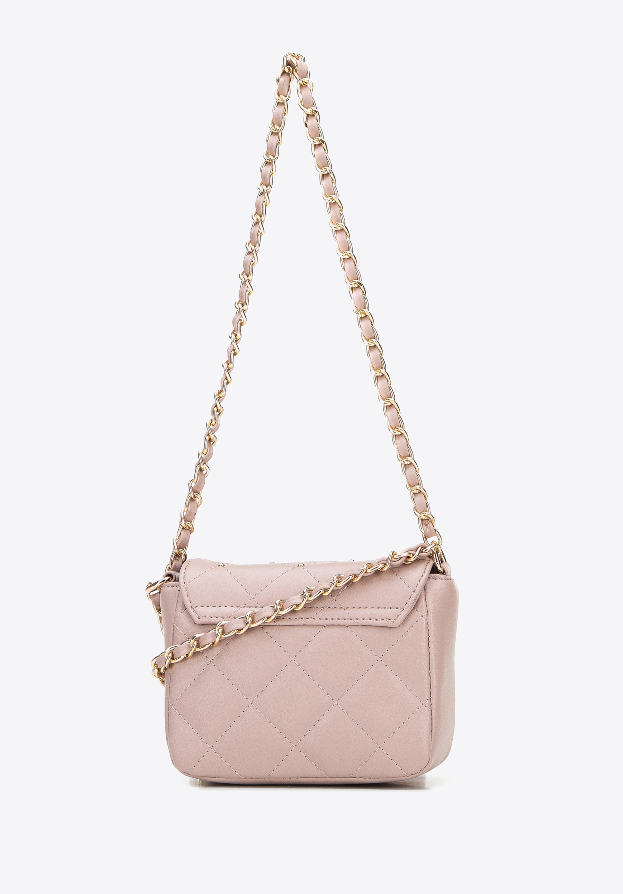 Minitorebka z pikowanej ekoskóry z nitami na łańcuszku