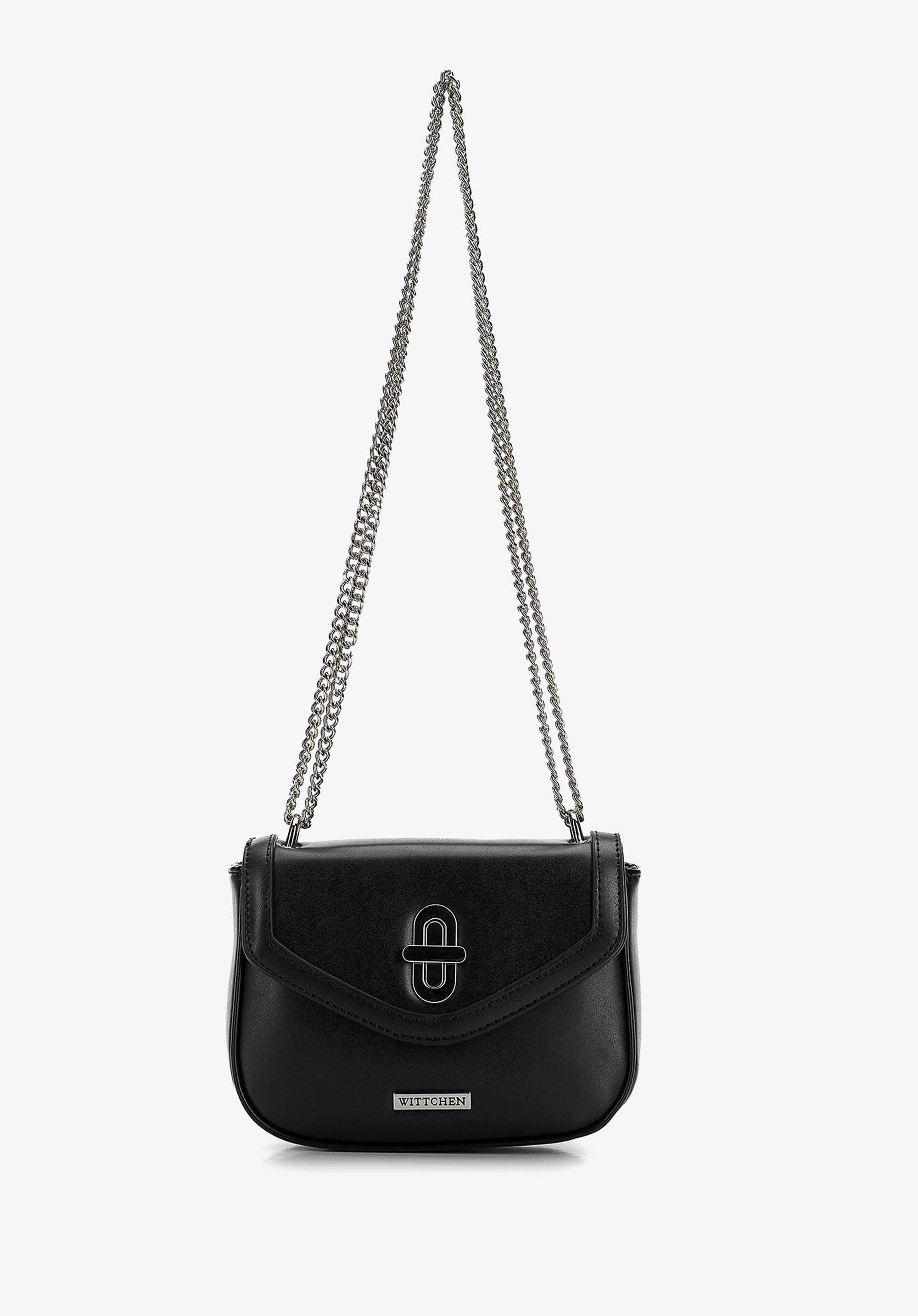 Damska listonoszka z obszytą klapą na łańcuszku mała