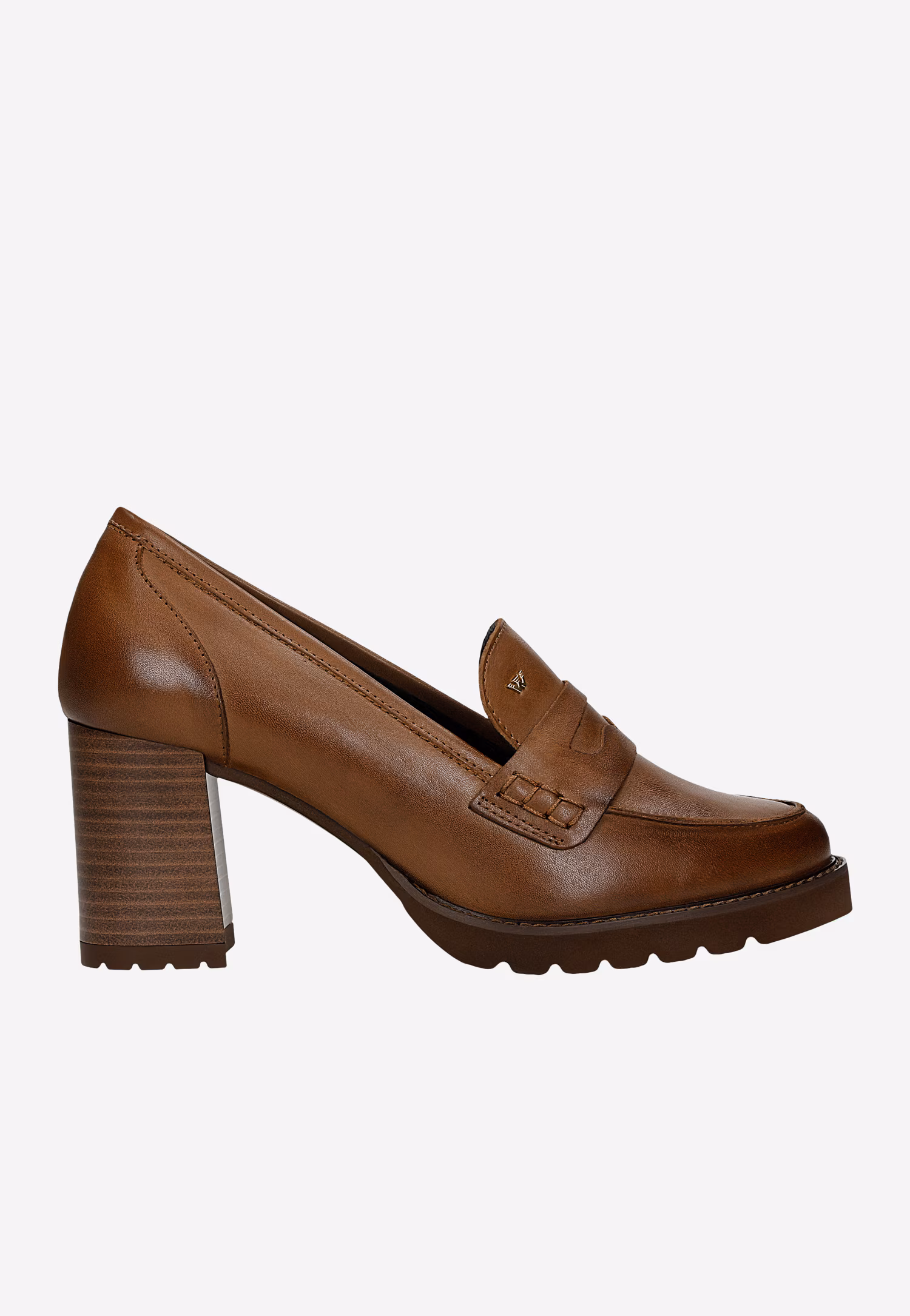 Brązowe mokasyny ze skóry licowej na obcasie
