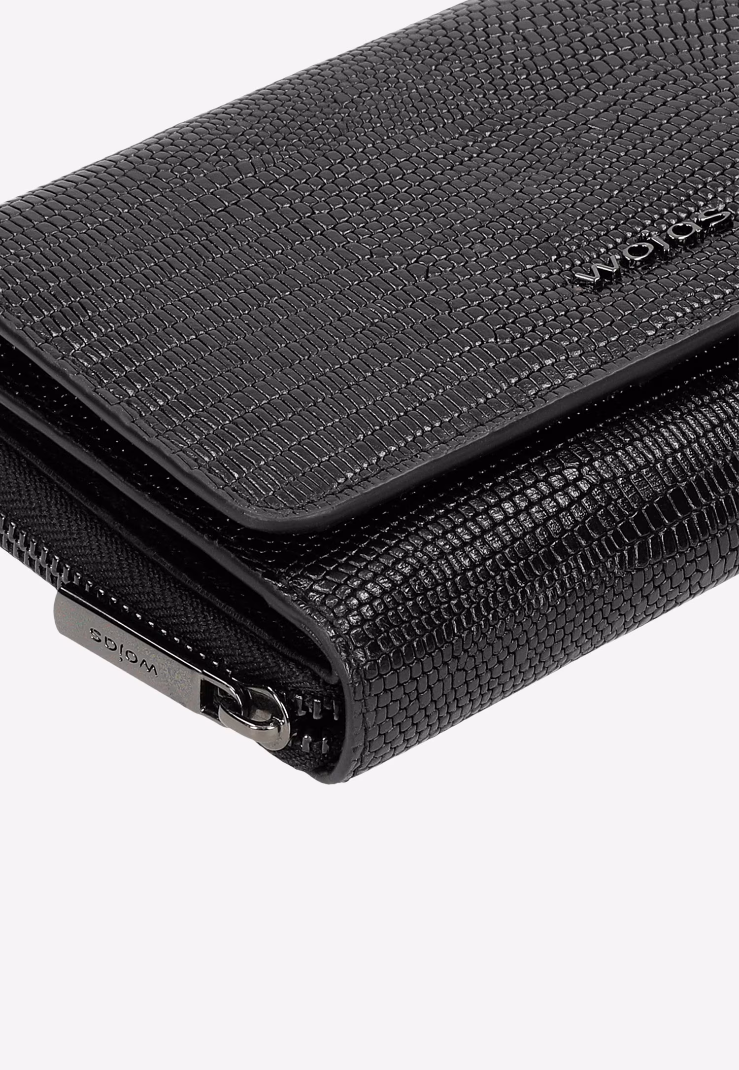 Czarny skórzany portfel damski z tłoczeniem