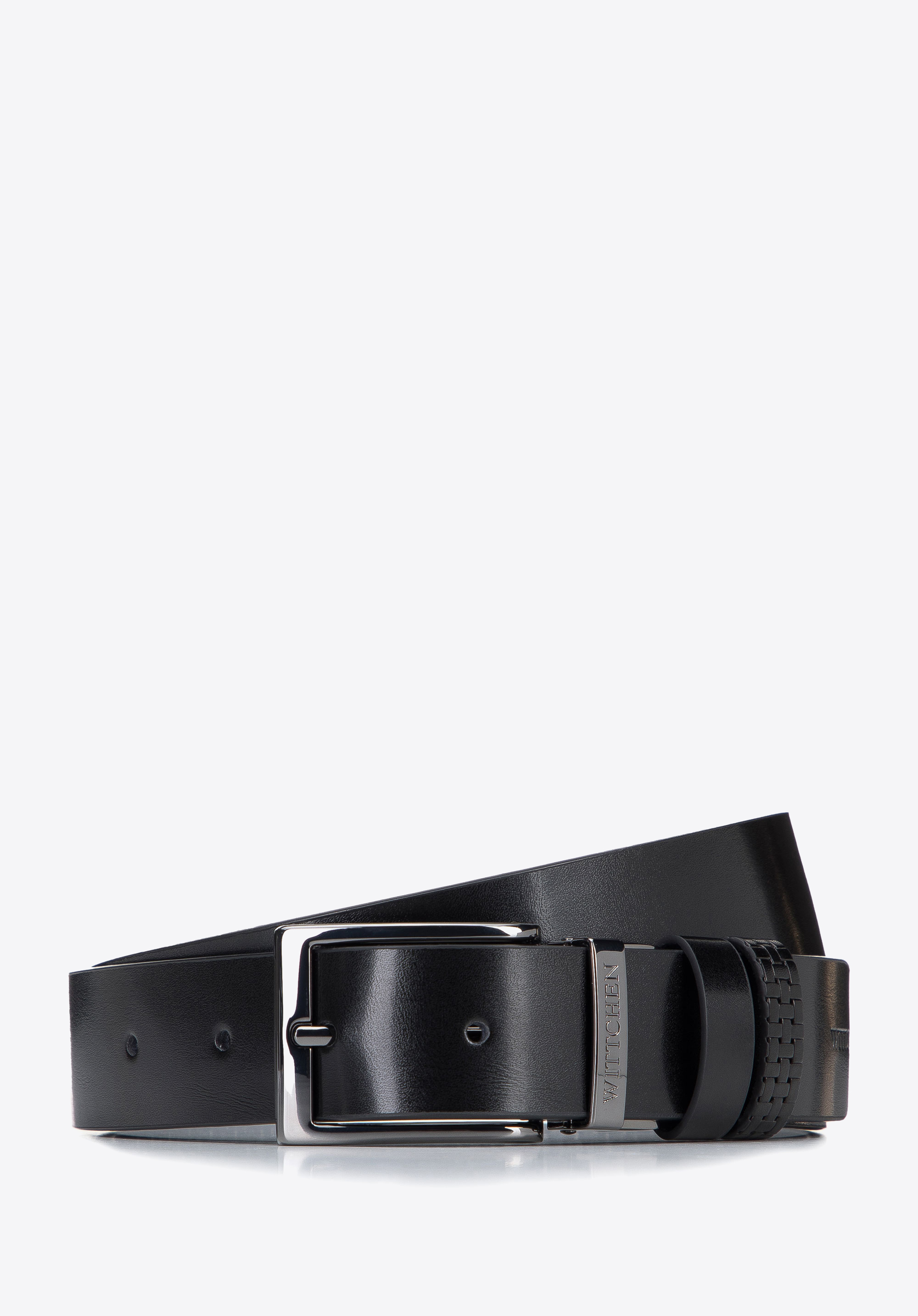 Męski pasek skórzany dwustronny z tłoczeniem w plecionkę