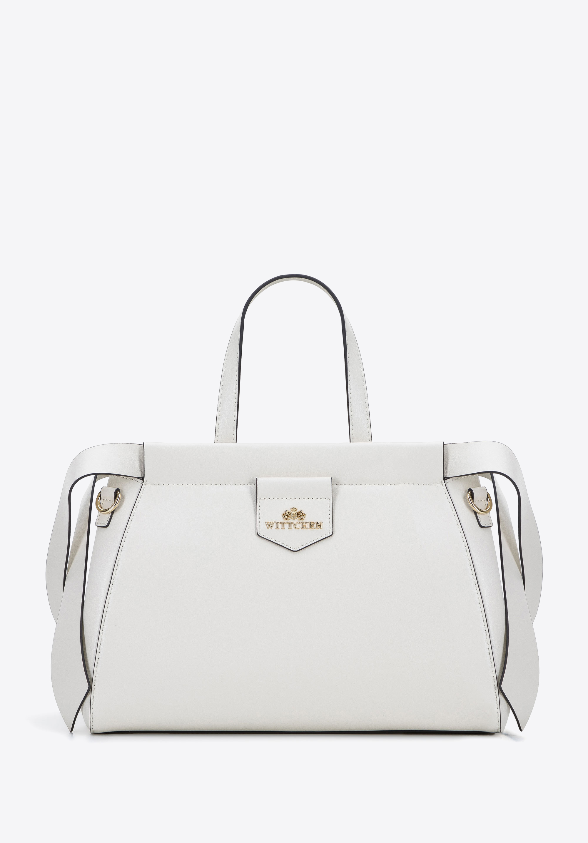 Torebka kuferek skórzana z ozdobnymi paskami