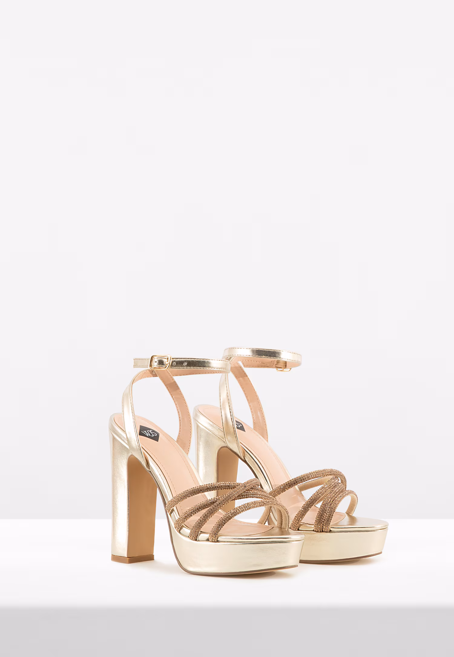 WJS  wysokie złote sandały na szerokim słupku