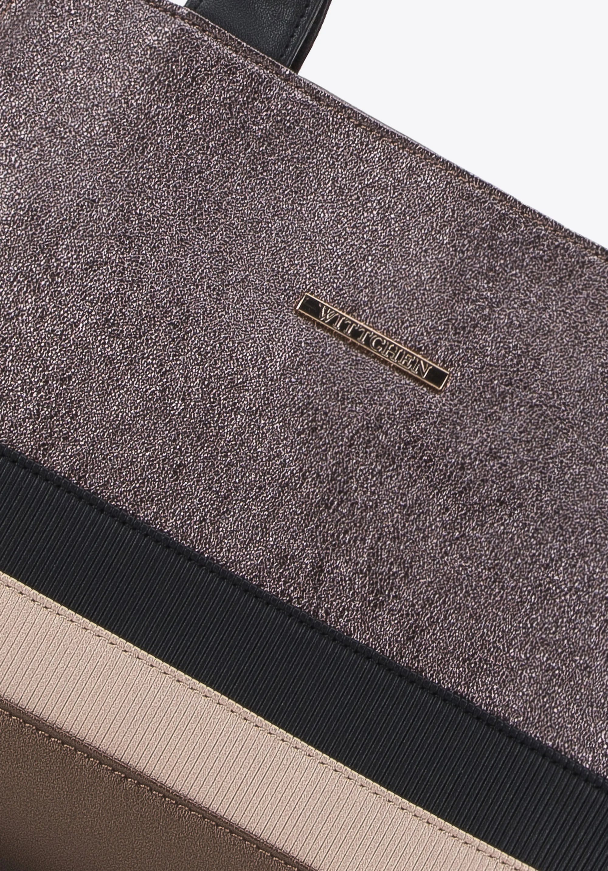 Torebka shopperka z ekoskóry z metaliczną wstawką i paskami