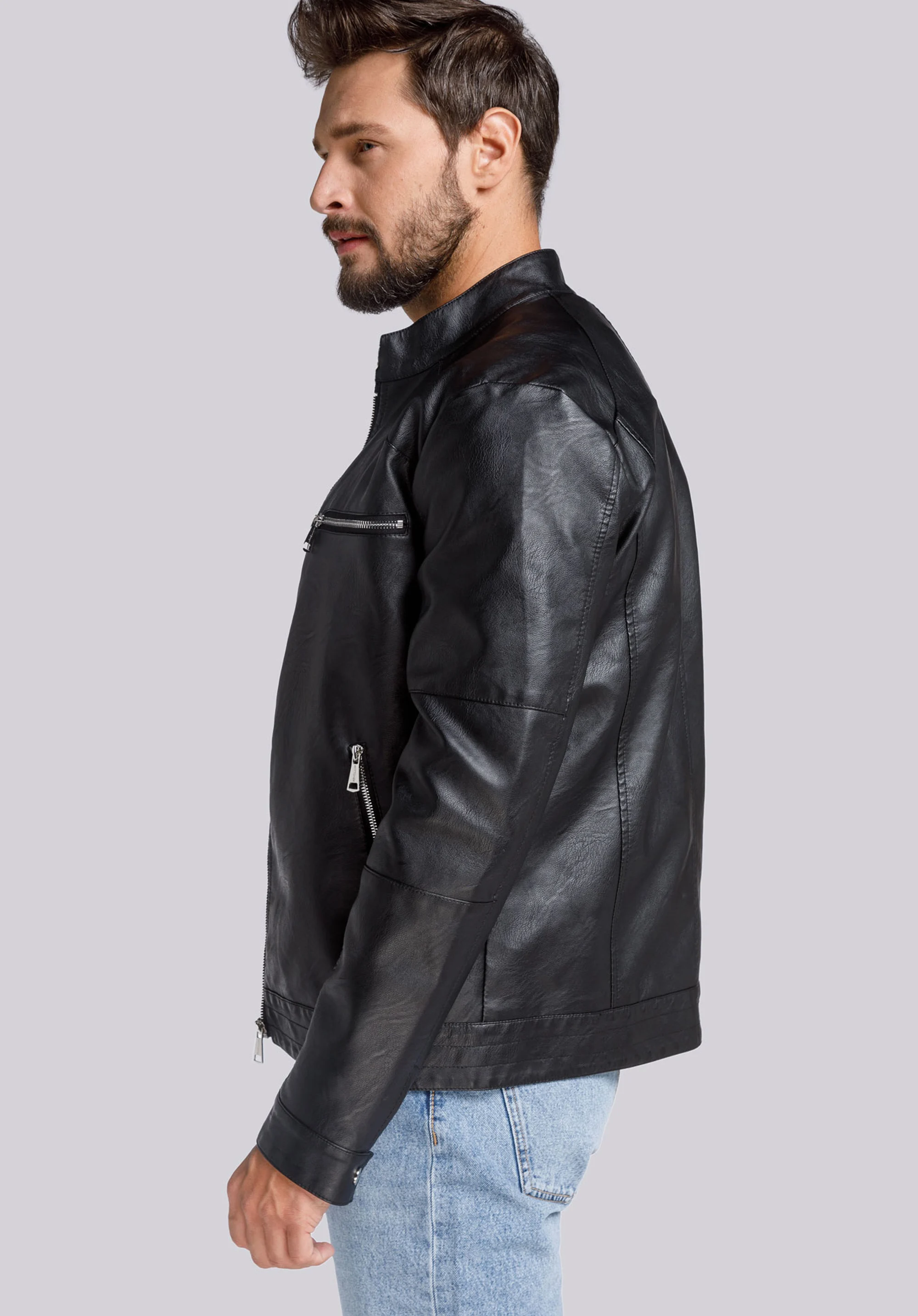 Męska kurtka z ekoskóry klasyczna ze stójką