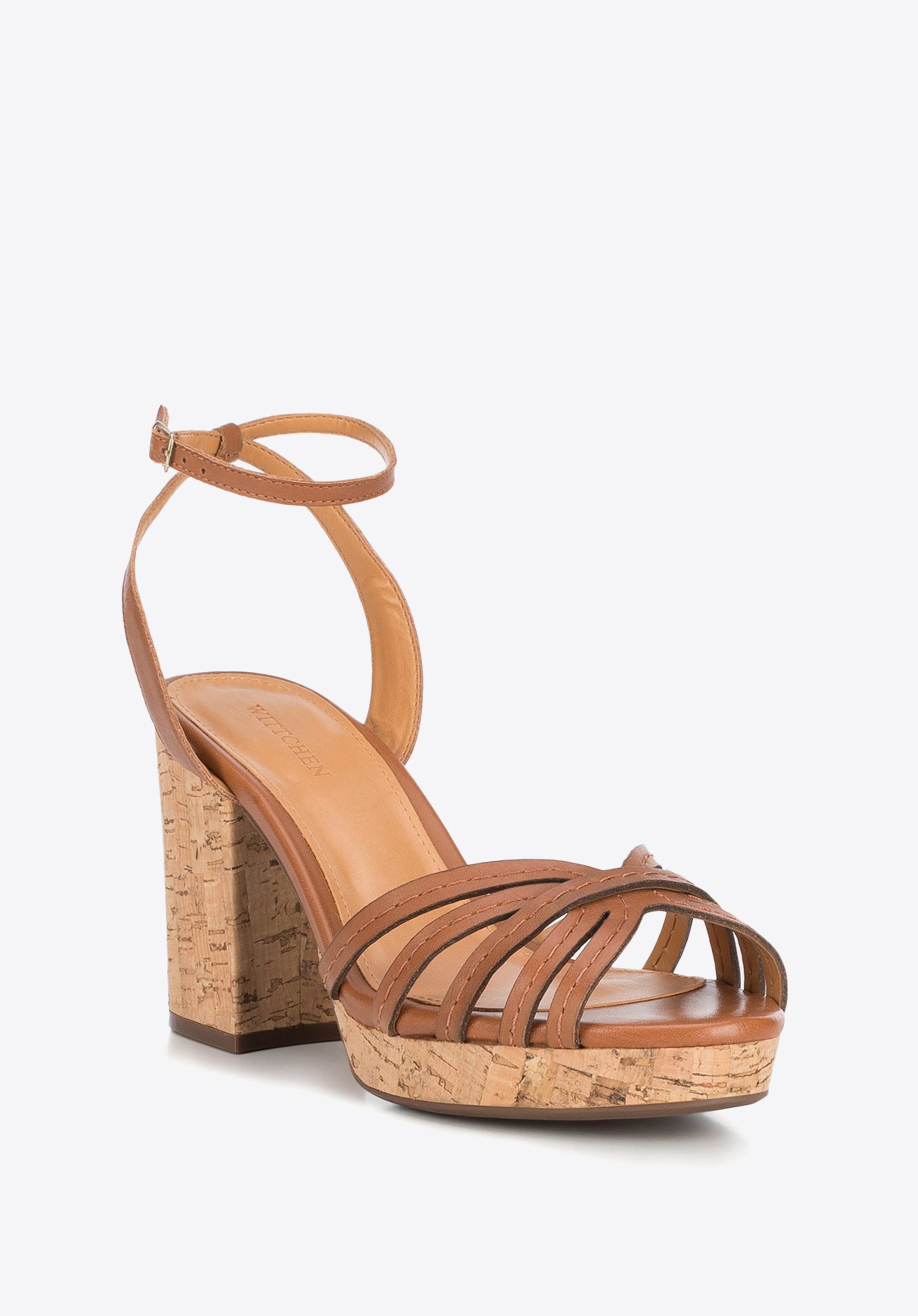 Damskie sandały skórzane na korku