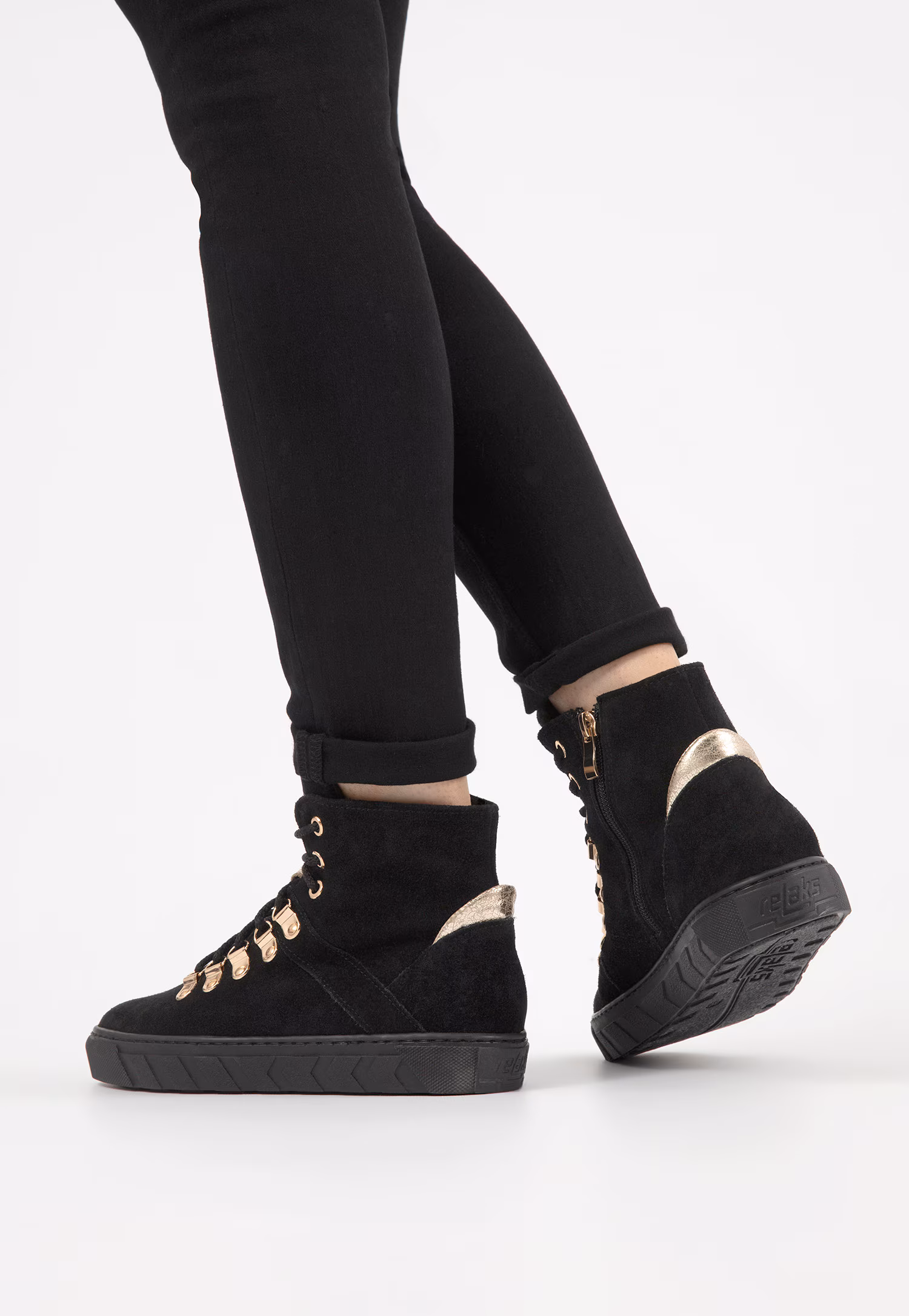 RELAKS beżowo-złote trzewiki damskie z ociepleniem