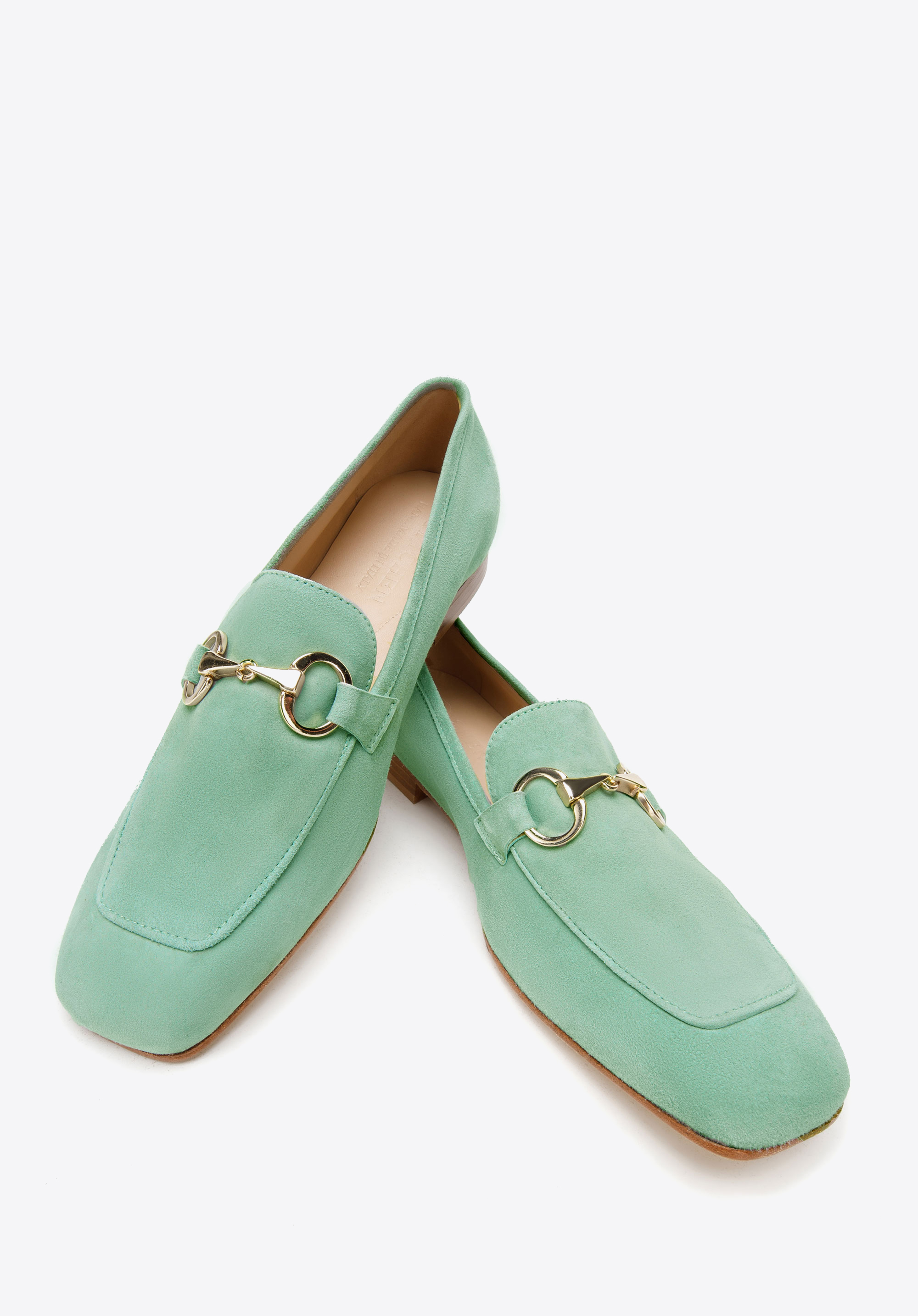 Damskie mokasyny zamszowe z kwadratowym noskiem i wędzidłem