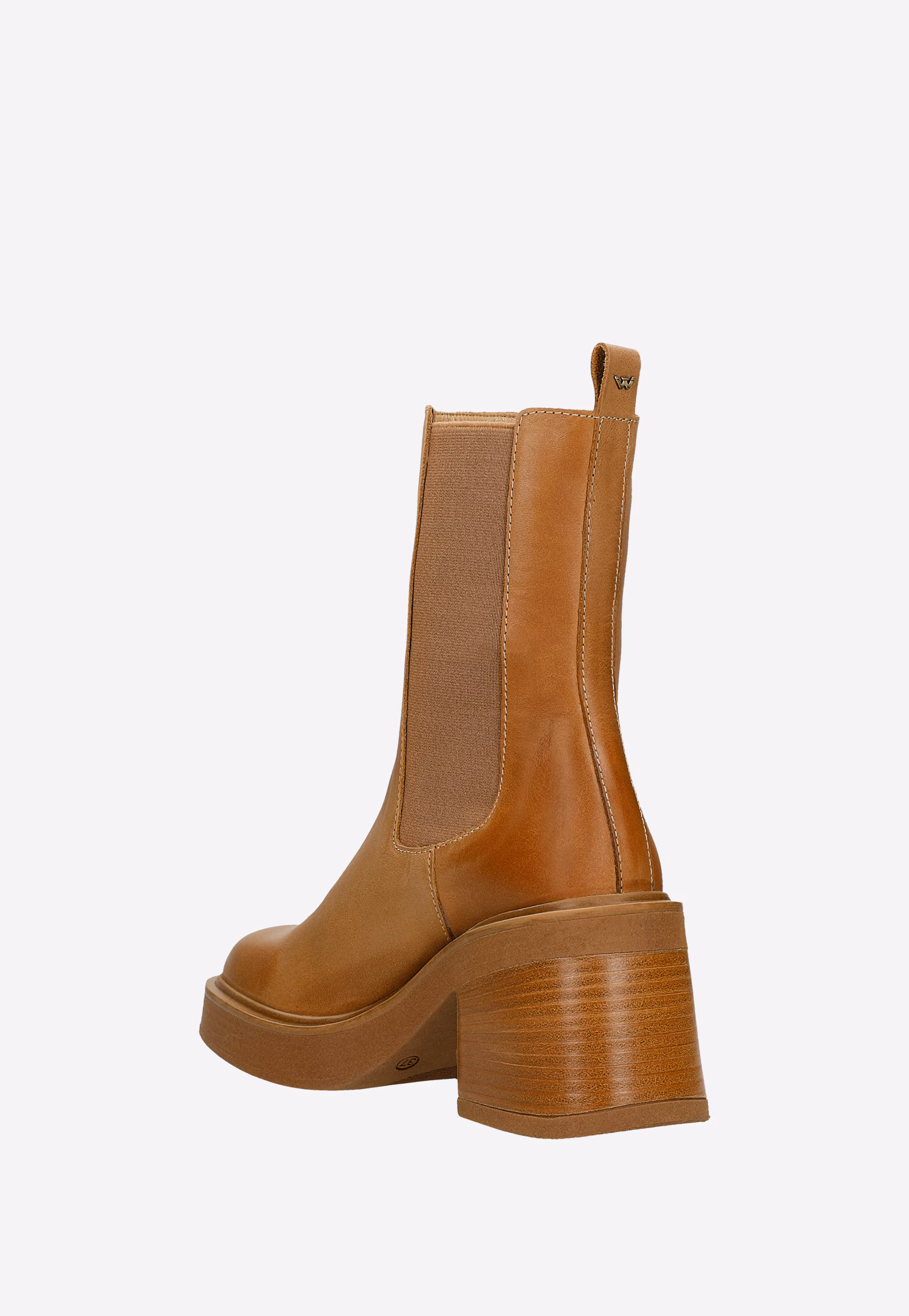 Jasnobrązowe sztyblety damskie na szerokim obcasie