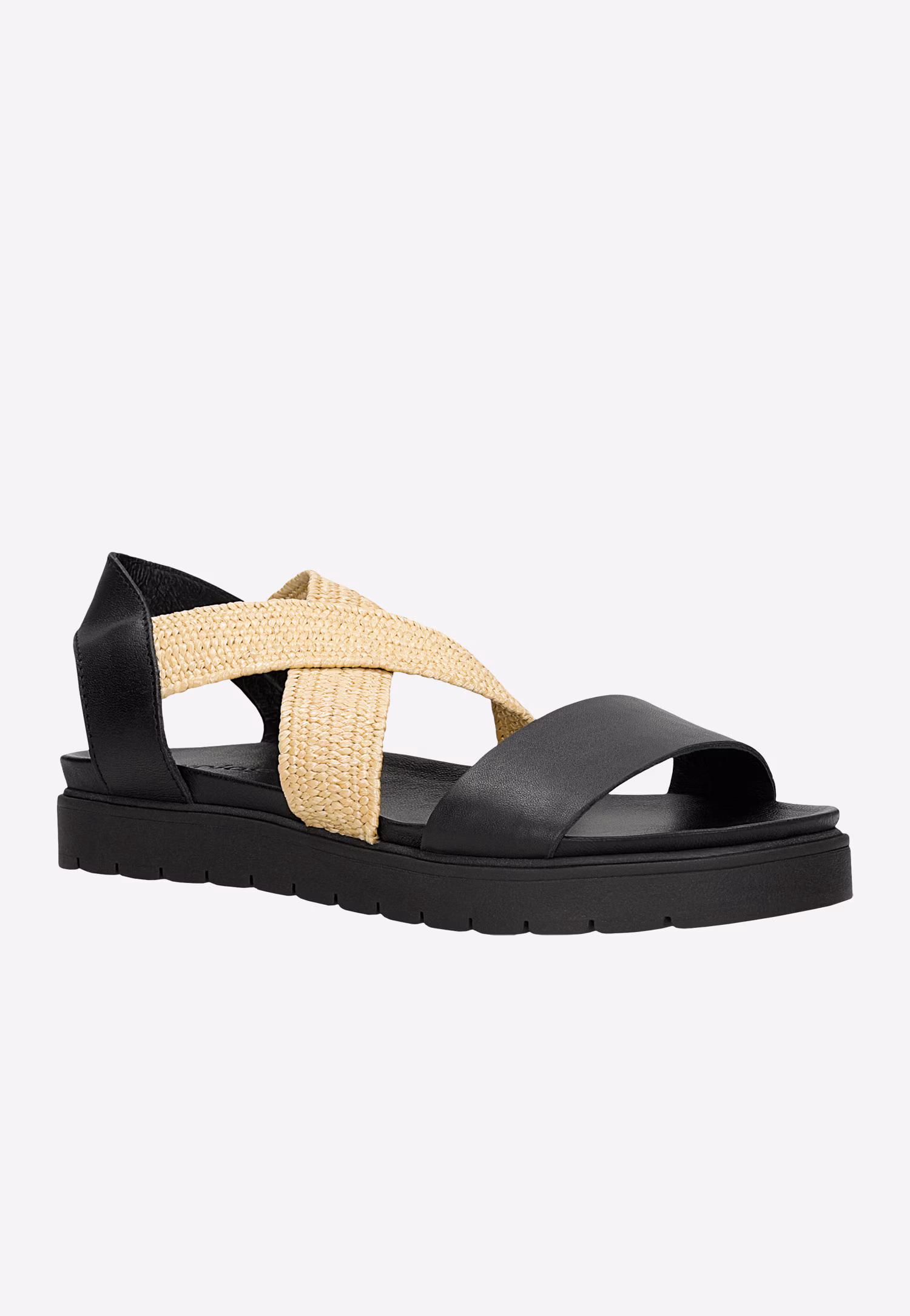 Czarne masywne sandały z elastycznym materiałowym paskiem