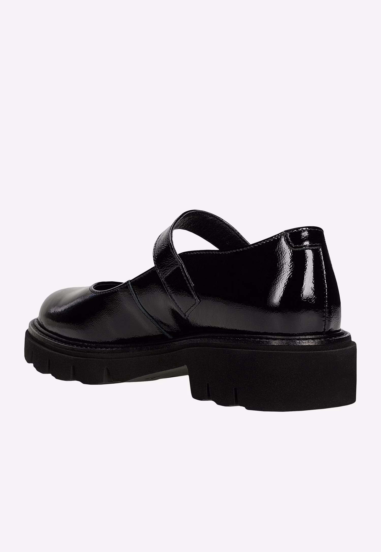 Czarne półbuty ze skóry lakierowanej z paskiem na podbiciu
