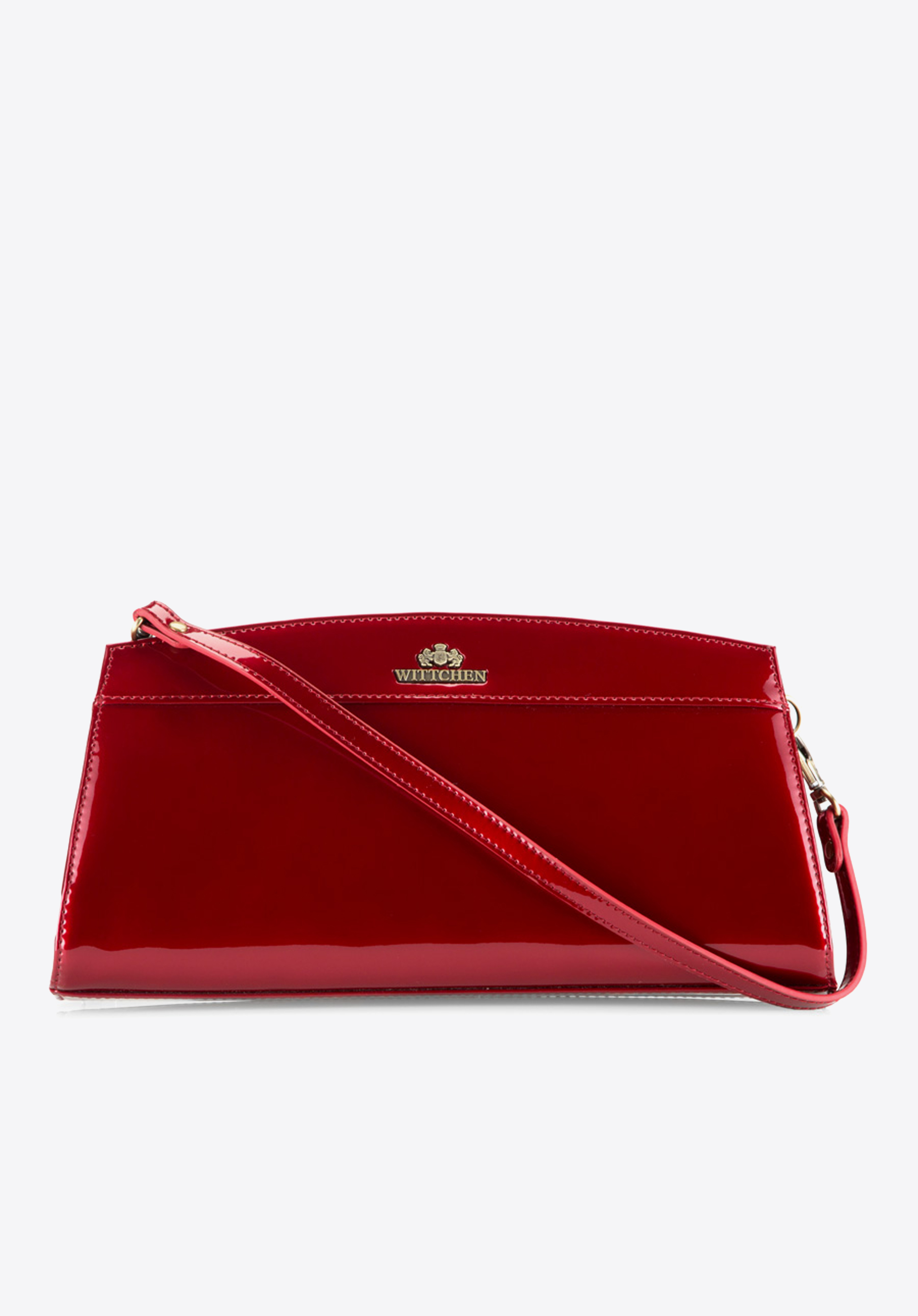 Wieczorowa torebka ze skóry lakierowanej trapezowa