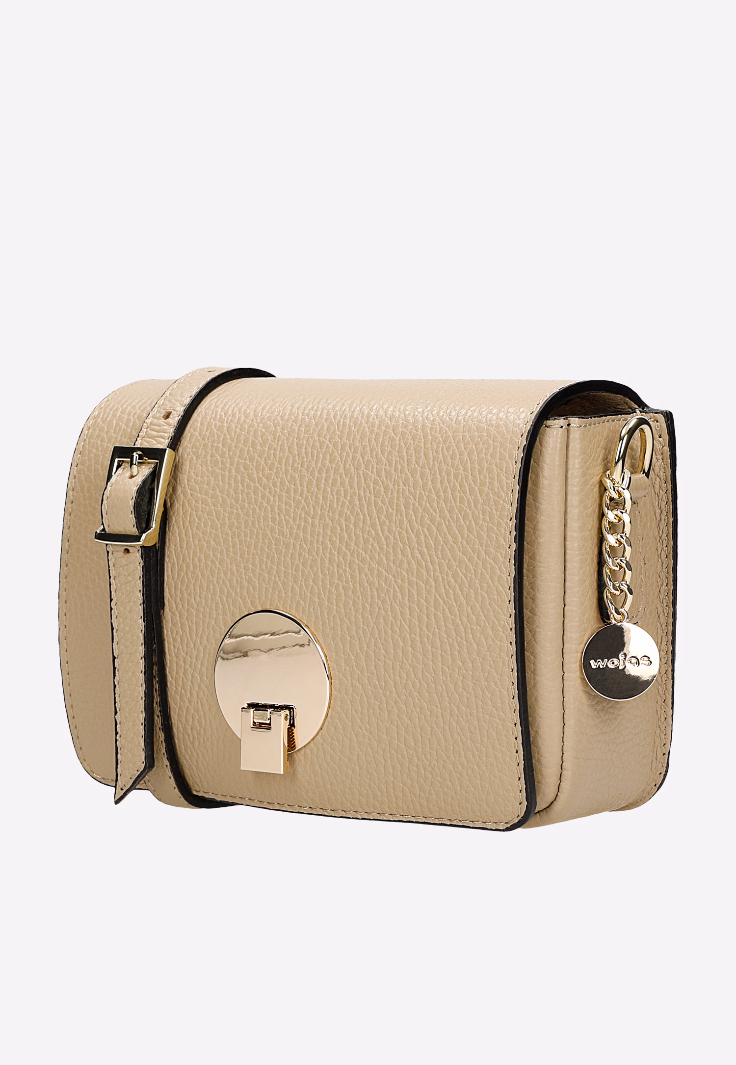 Mała beżowa torebka skórzana crossbody bag