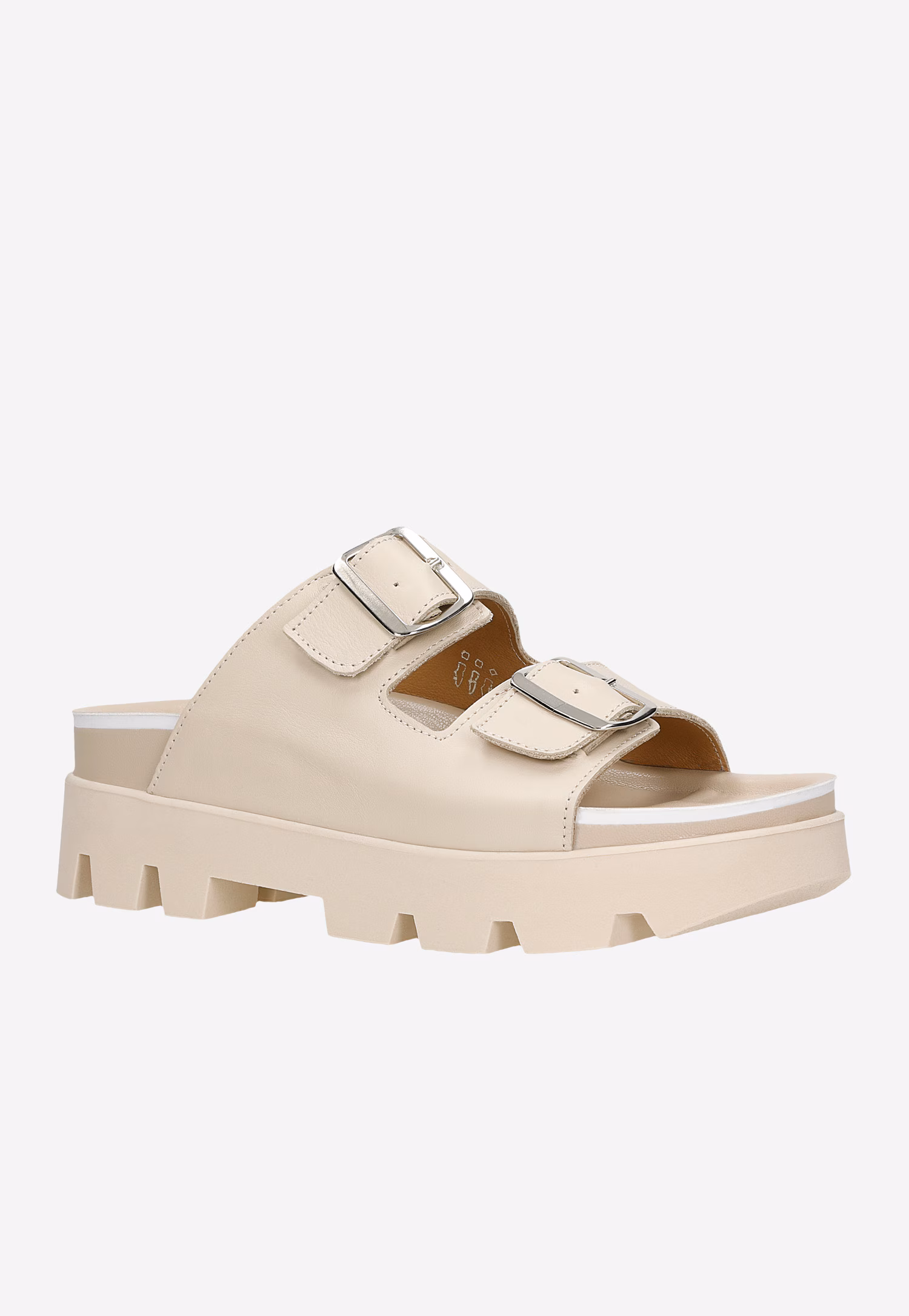 Beżowe klapki ze skóry licowej na masywnej podeszwie