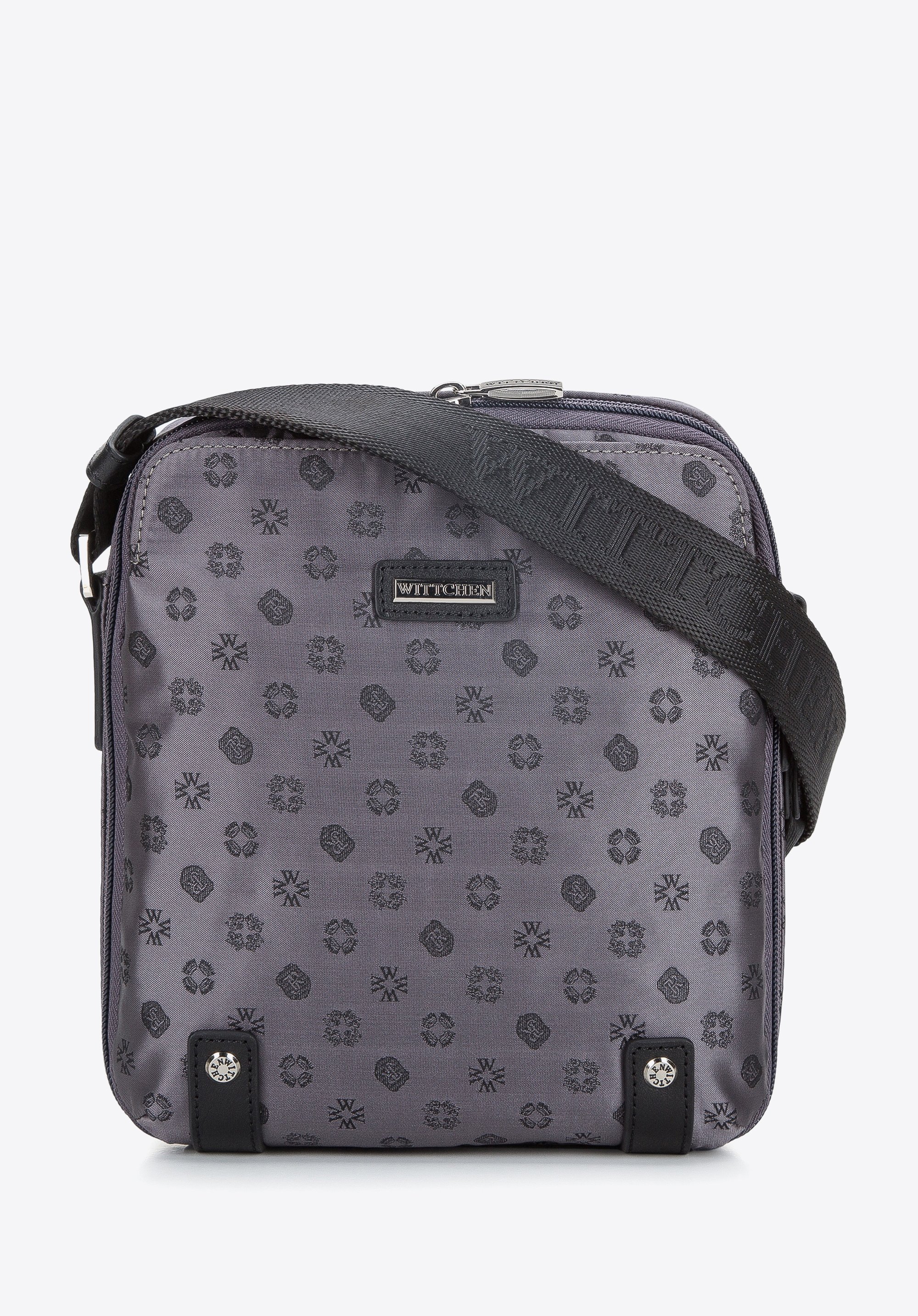 Damska torebka żakardowa z opaskami ze skóry pionowa