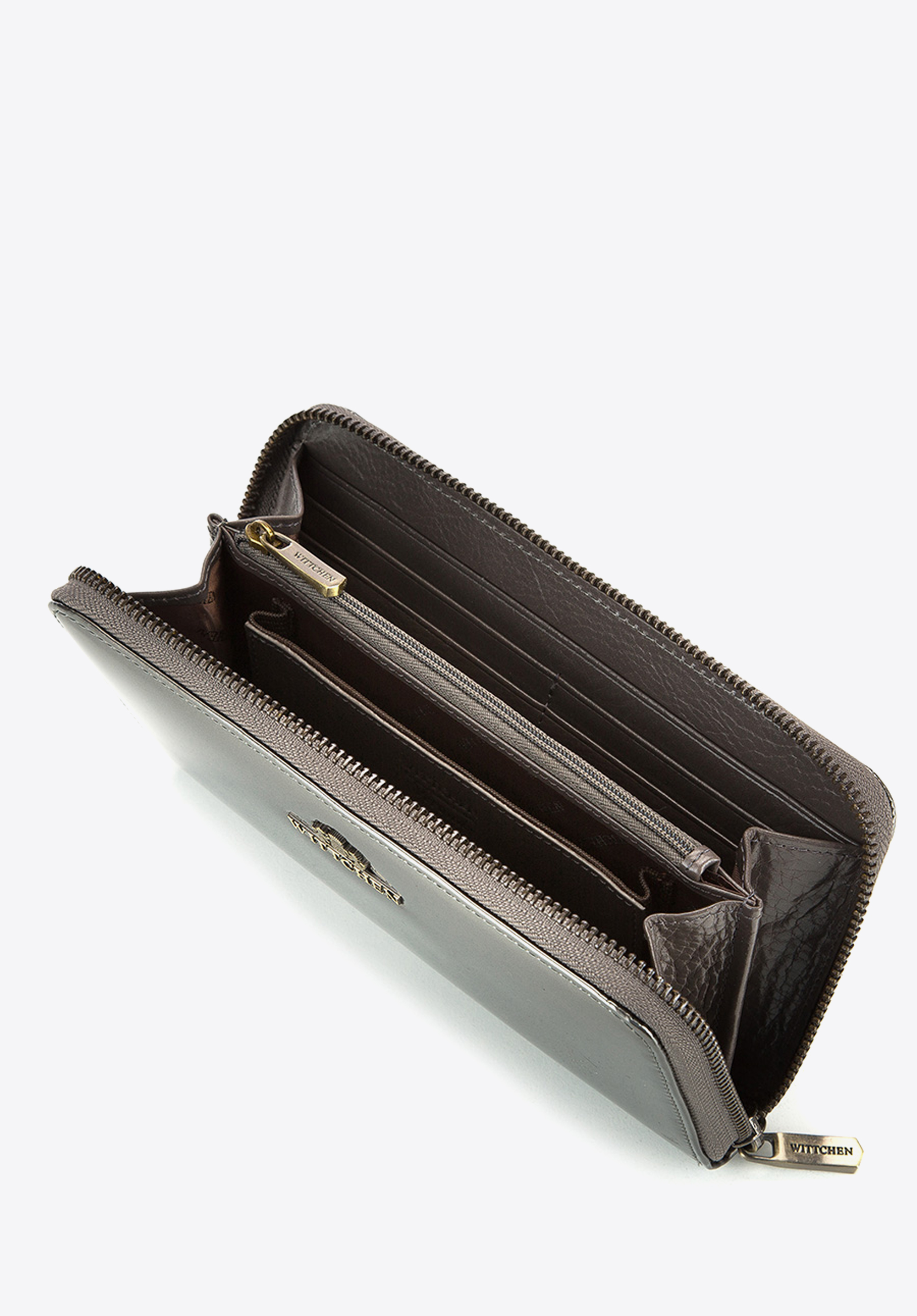 Damski portfel skórzany lakierowany na zamek