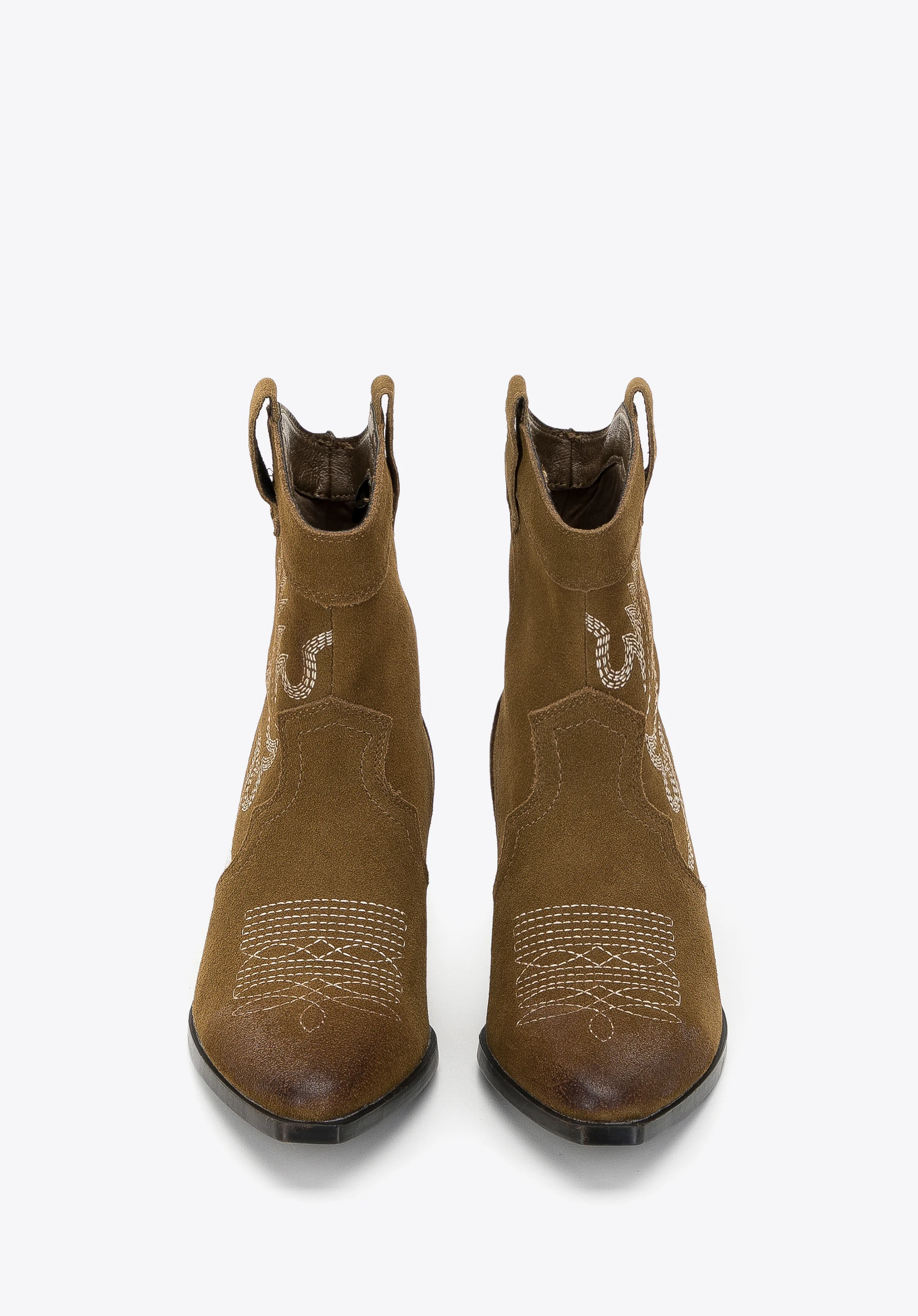 Damskie kowbojki zamszowe z haftem krótkie