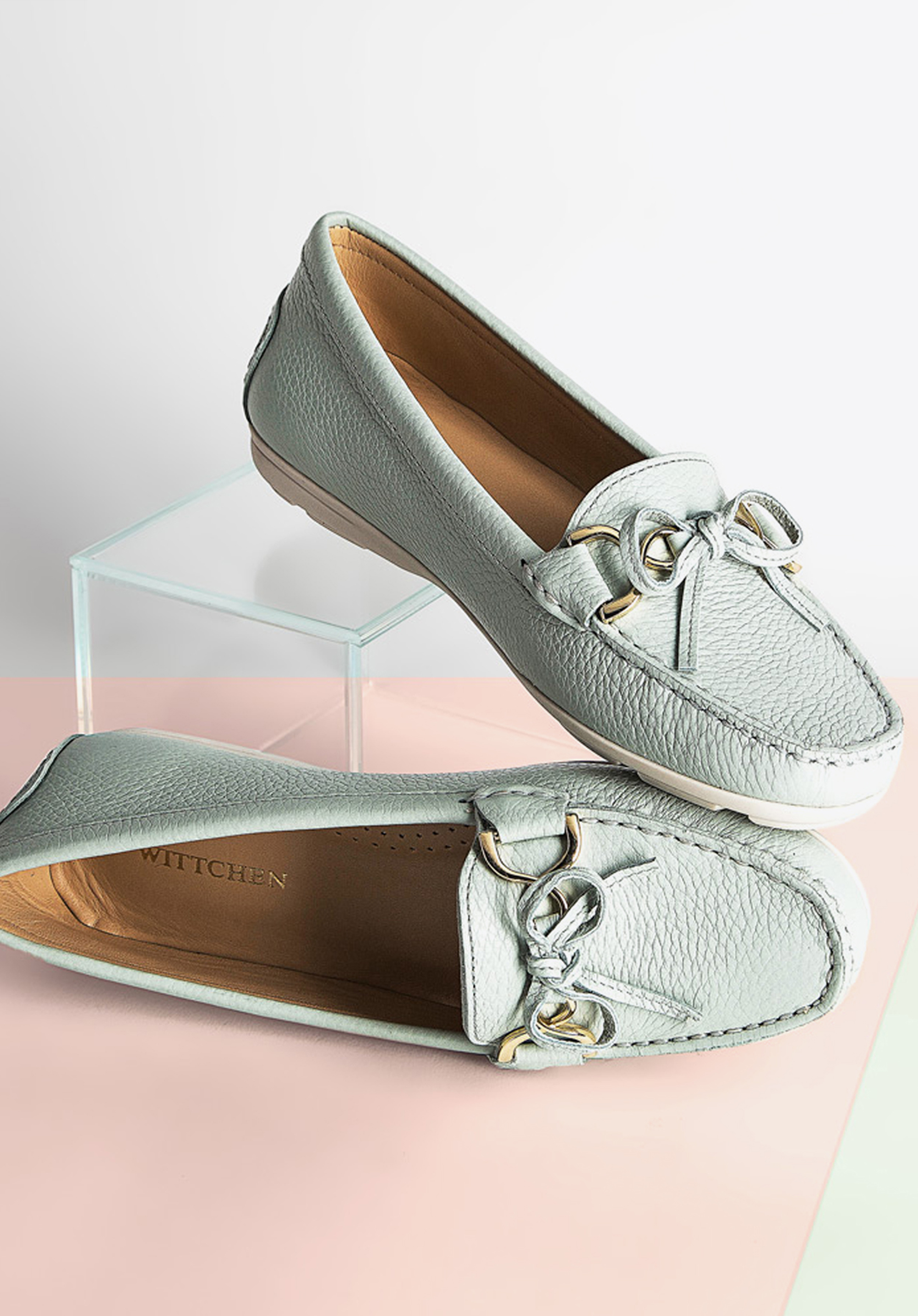 Damskie mokasyny skórzane z kokardką