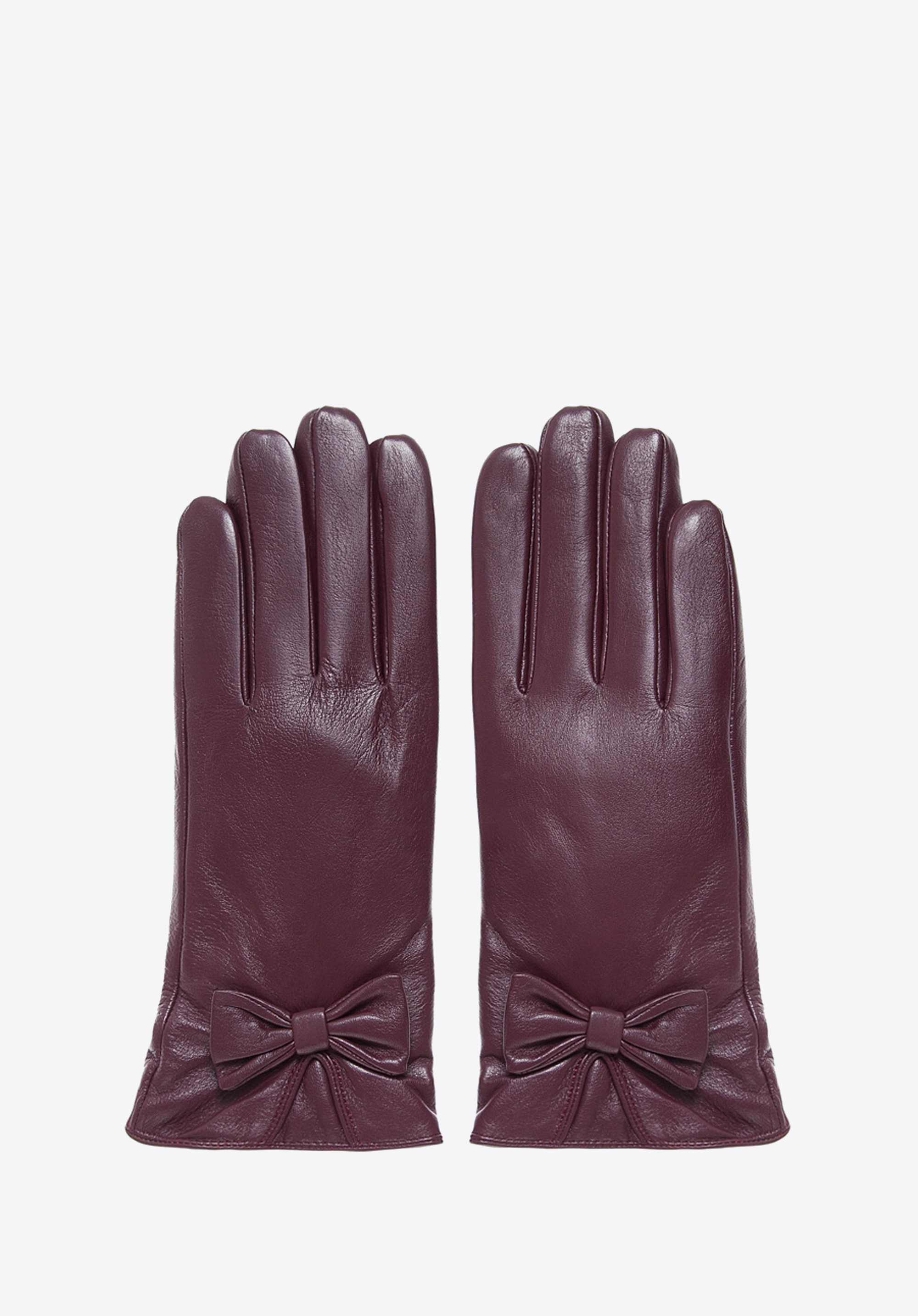 Damskie rękawiczki skórzane z kokardką