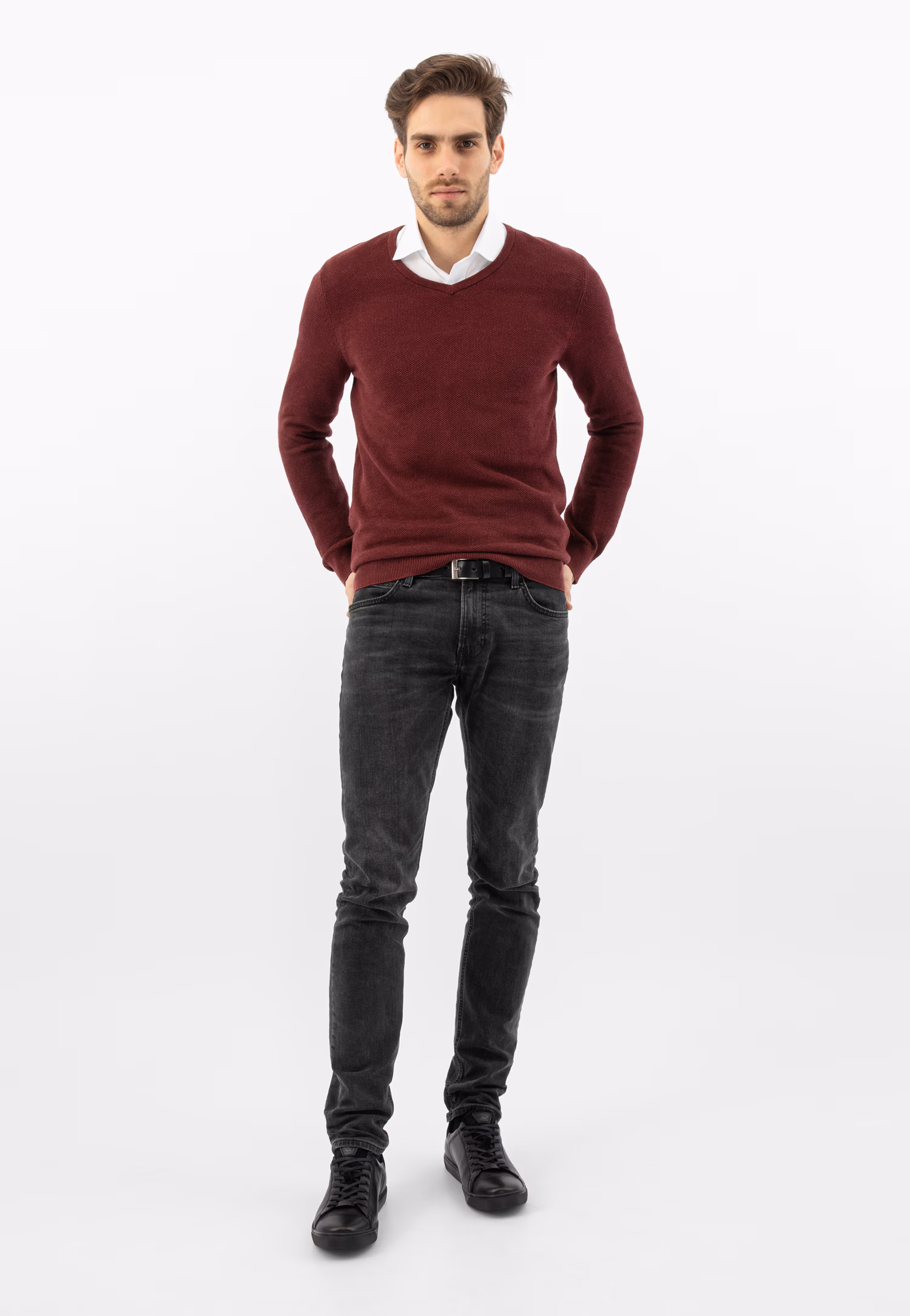 Czarne skórzane trampki męskie ze wstawkami z dwoiny