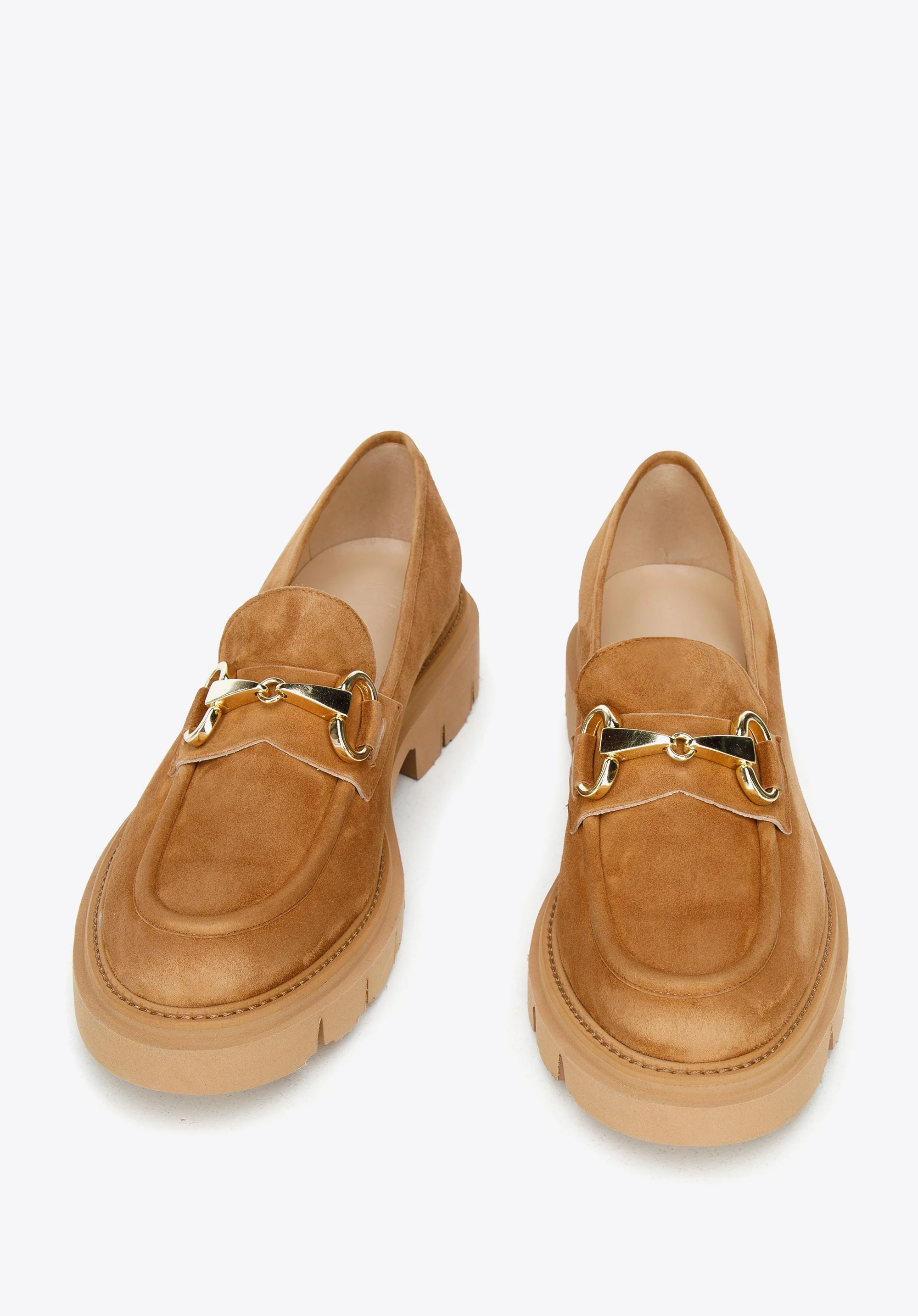 Damskie mokasyny zamszowe z klamerką na platformie