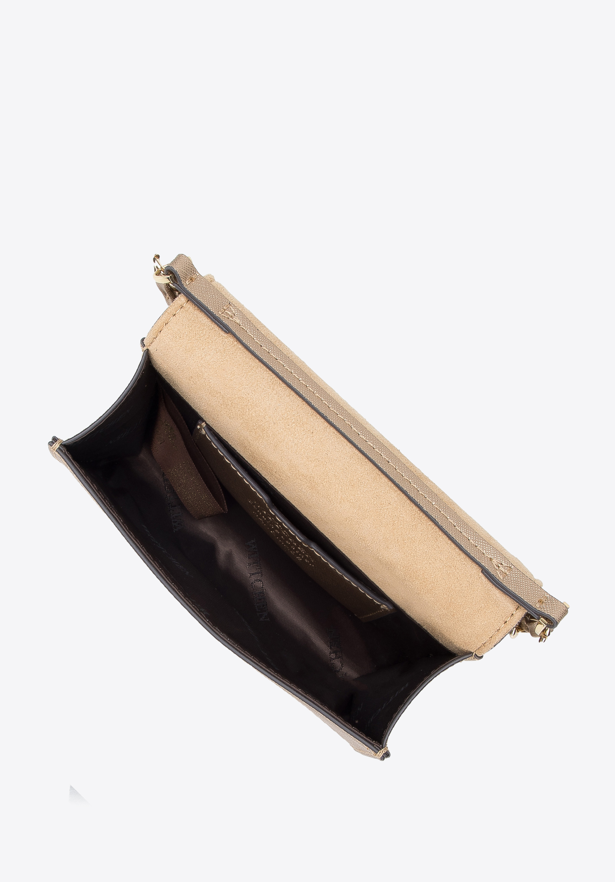 Minitorebka wieczorowa ze skóry saffiano na łańcuszku