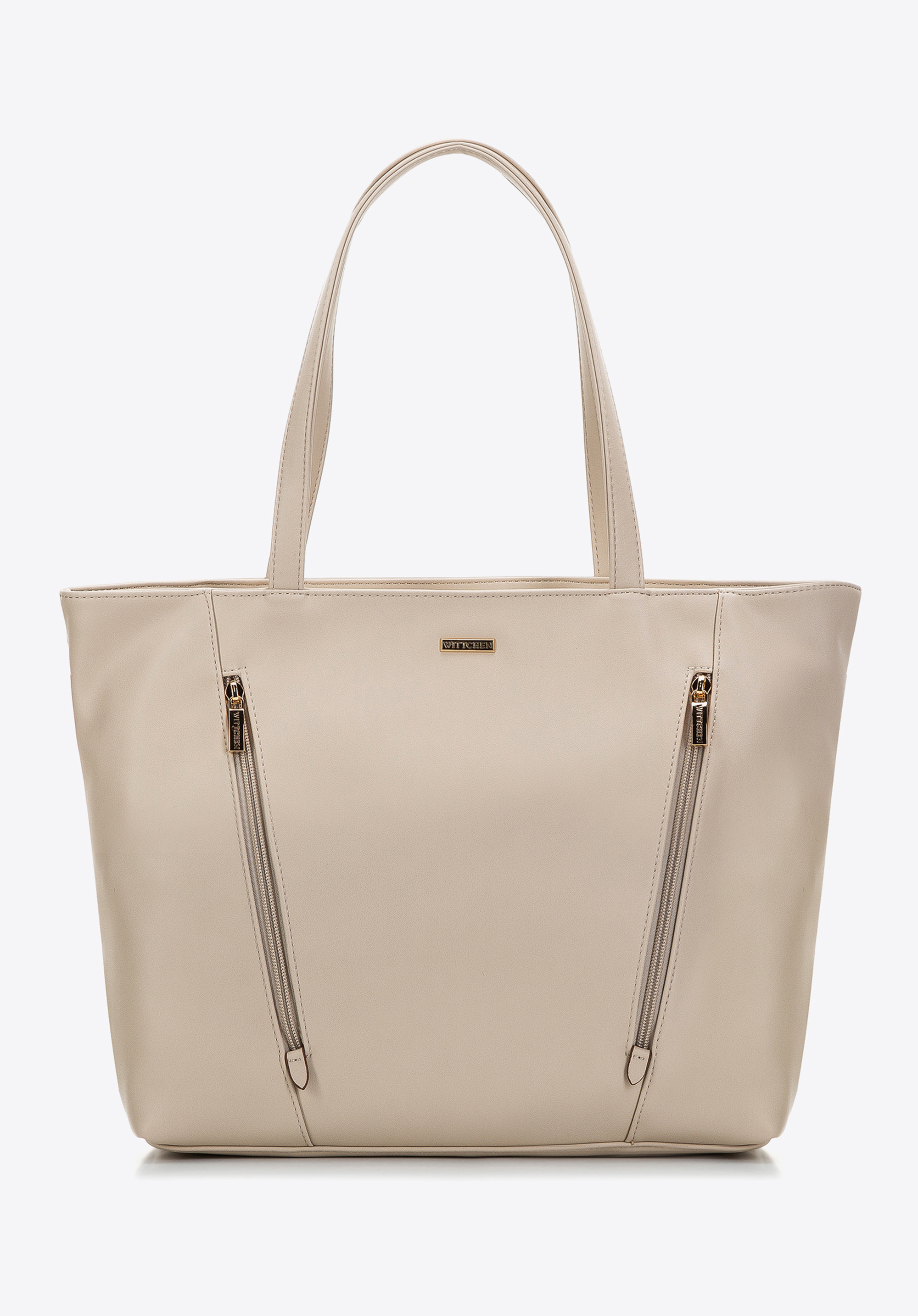 Torebka shopperka z ekoskóry z pionowymi suwakami