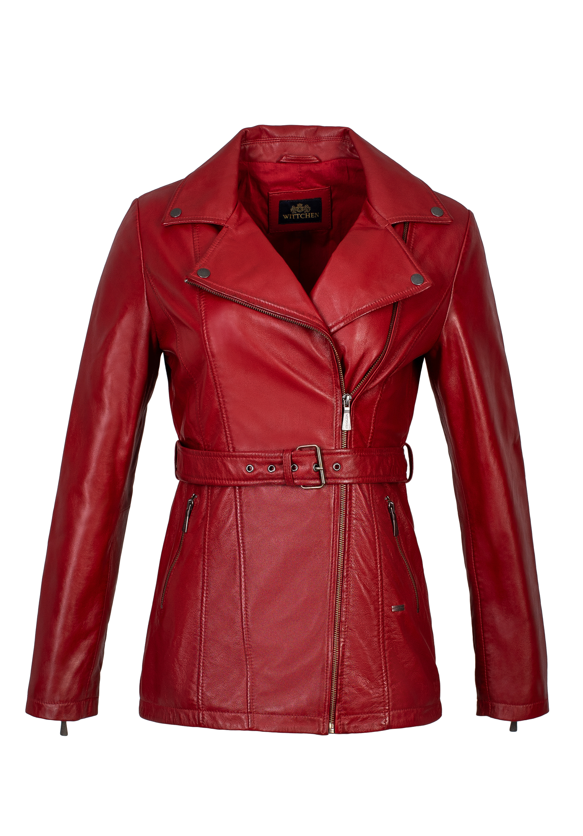 Damska kurtka skórzana z paskiem