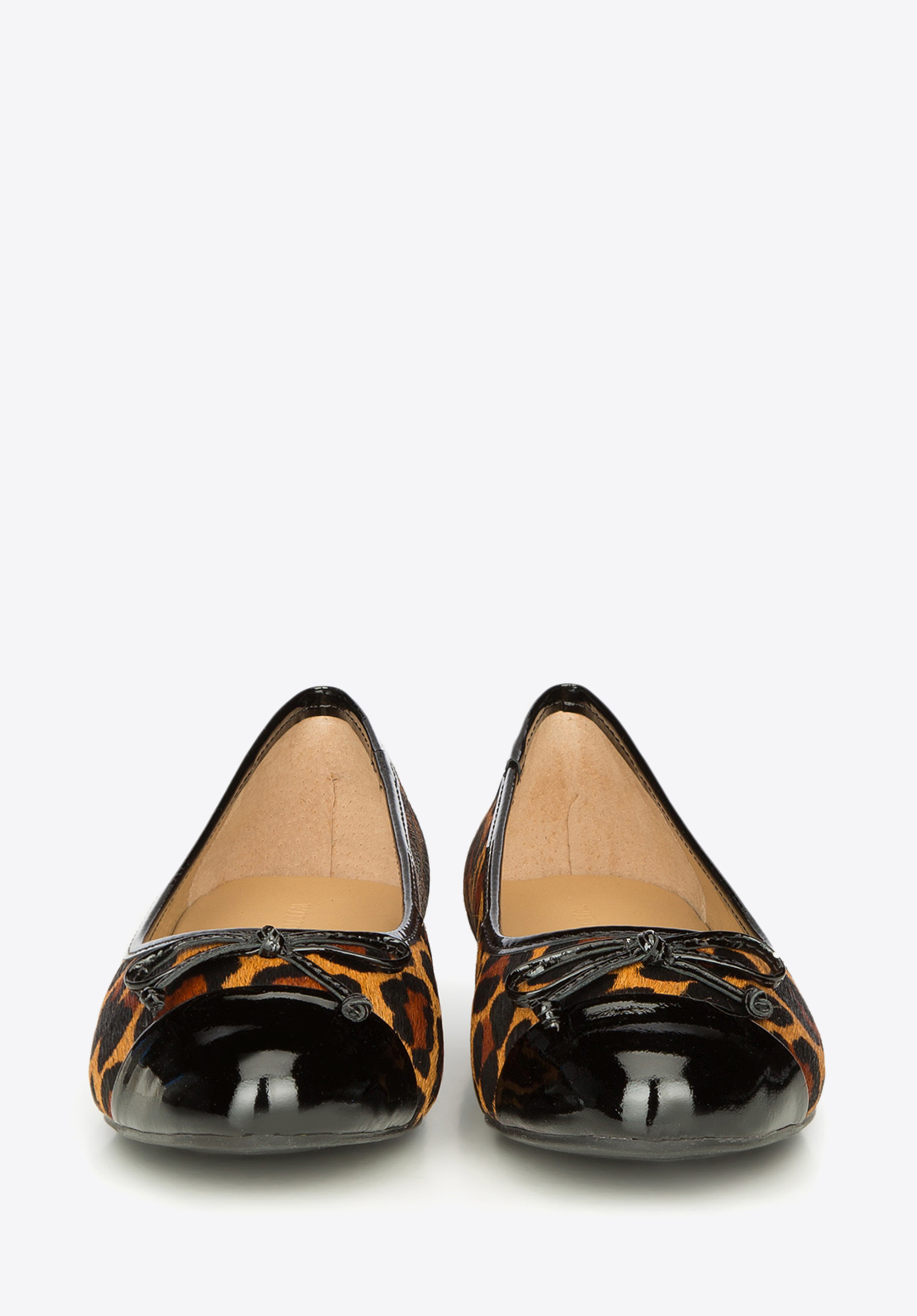Baleriny skórzane z włosiem w panterkę
