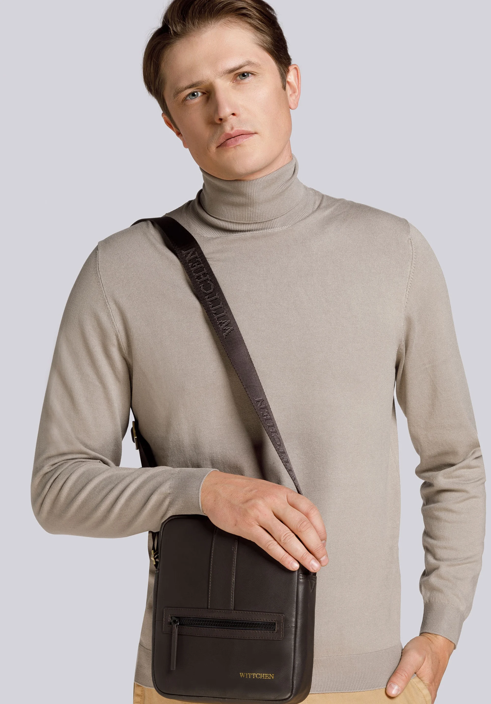 Męska listonoszka skórzana stębnowana średnia