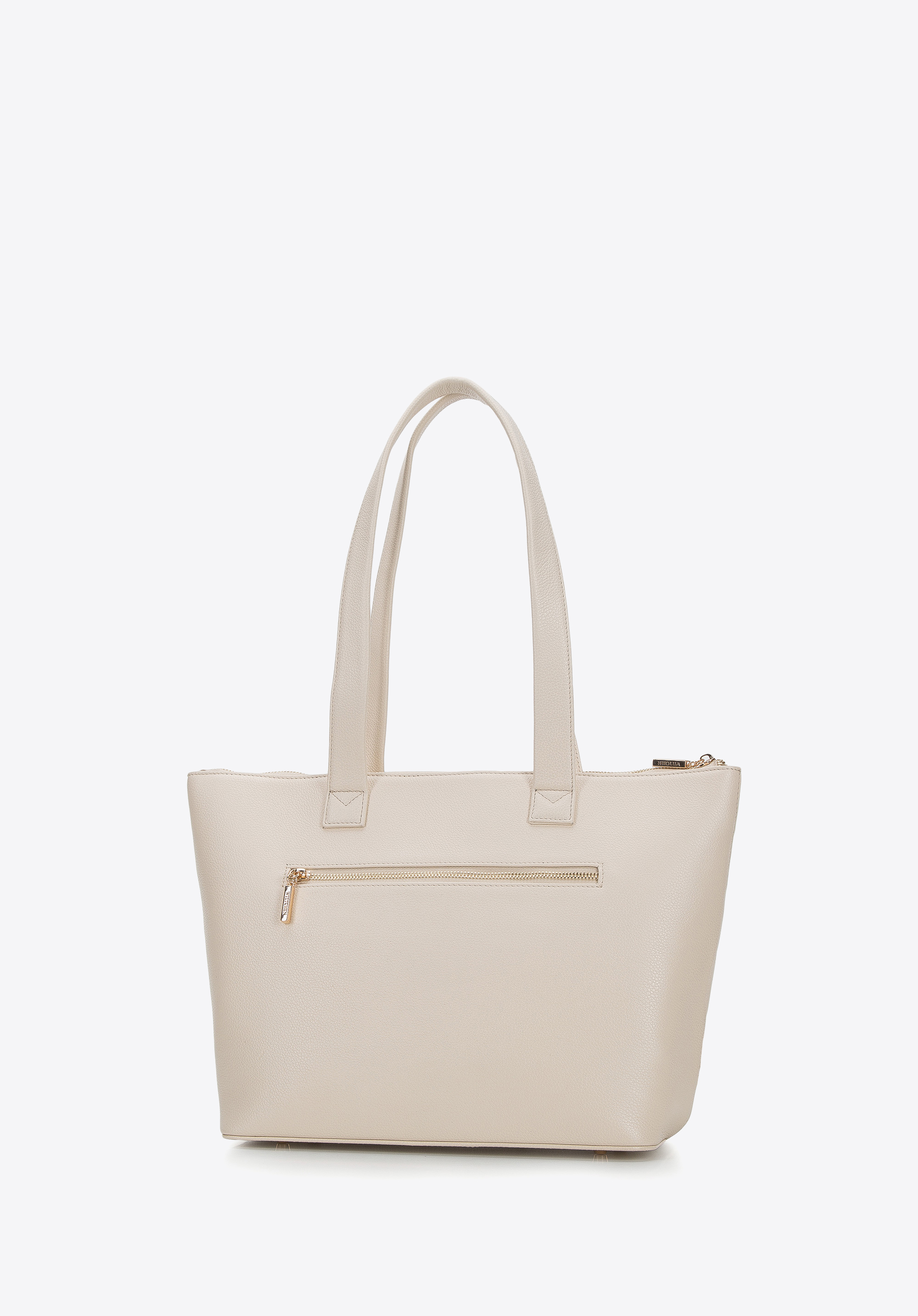 Damska shopperka skórzana trapezowa z plecionką