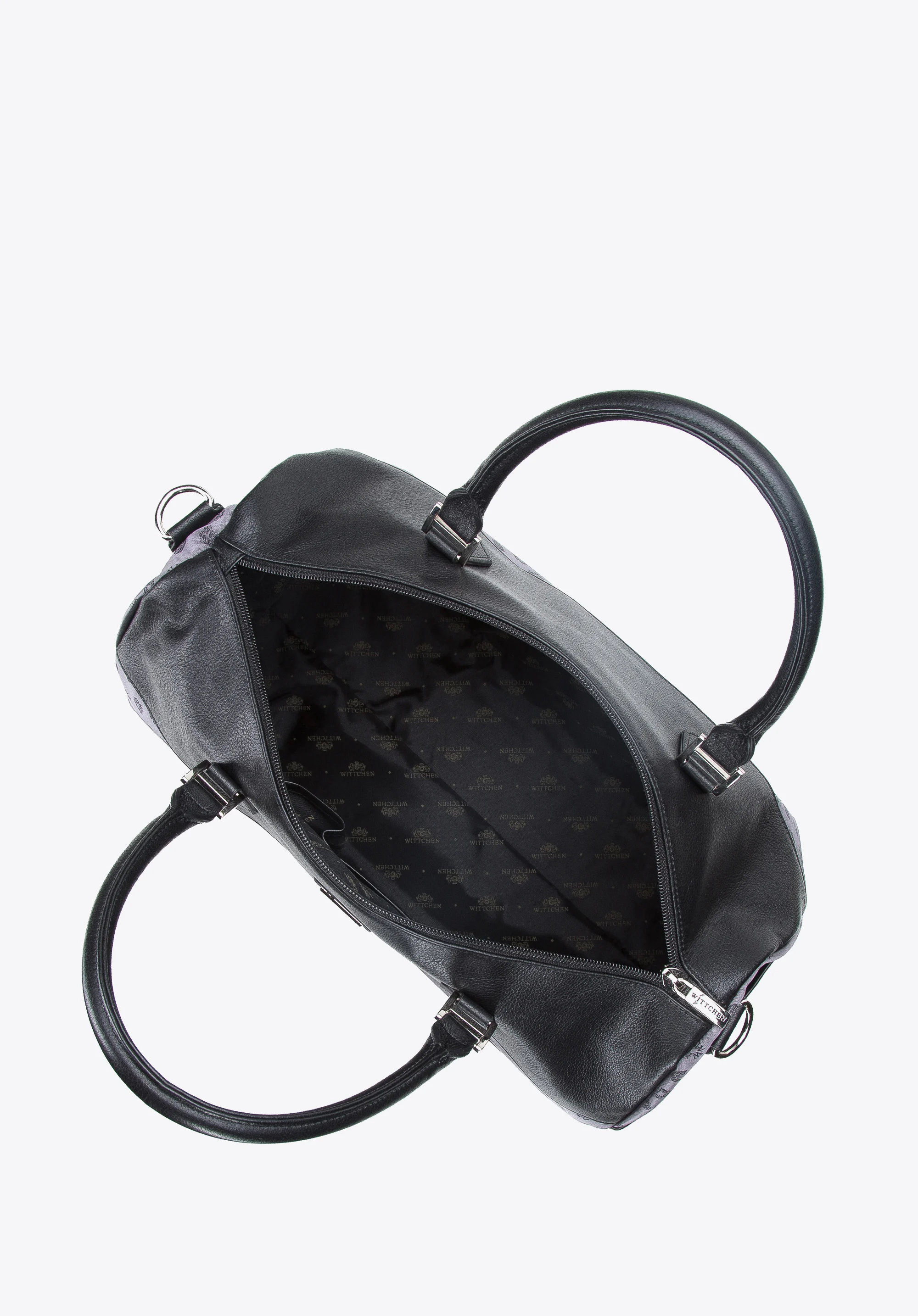 Torebka kuferek z żakardu z opaskami ze skóry duża