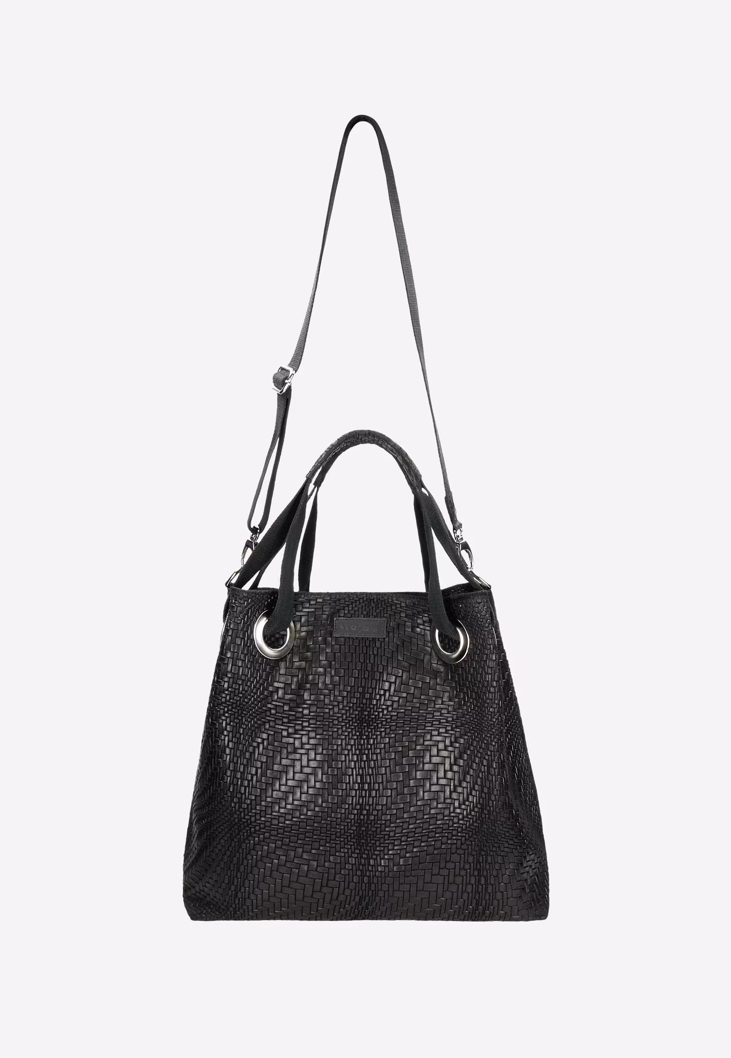 Duża czarna torebka damska w pleciony wzór
