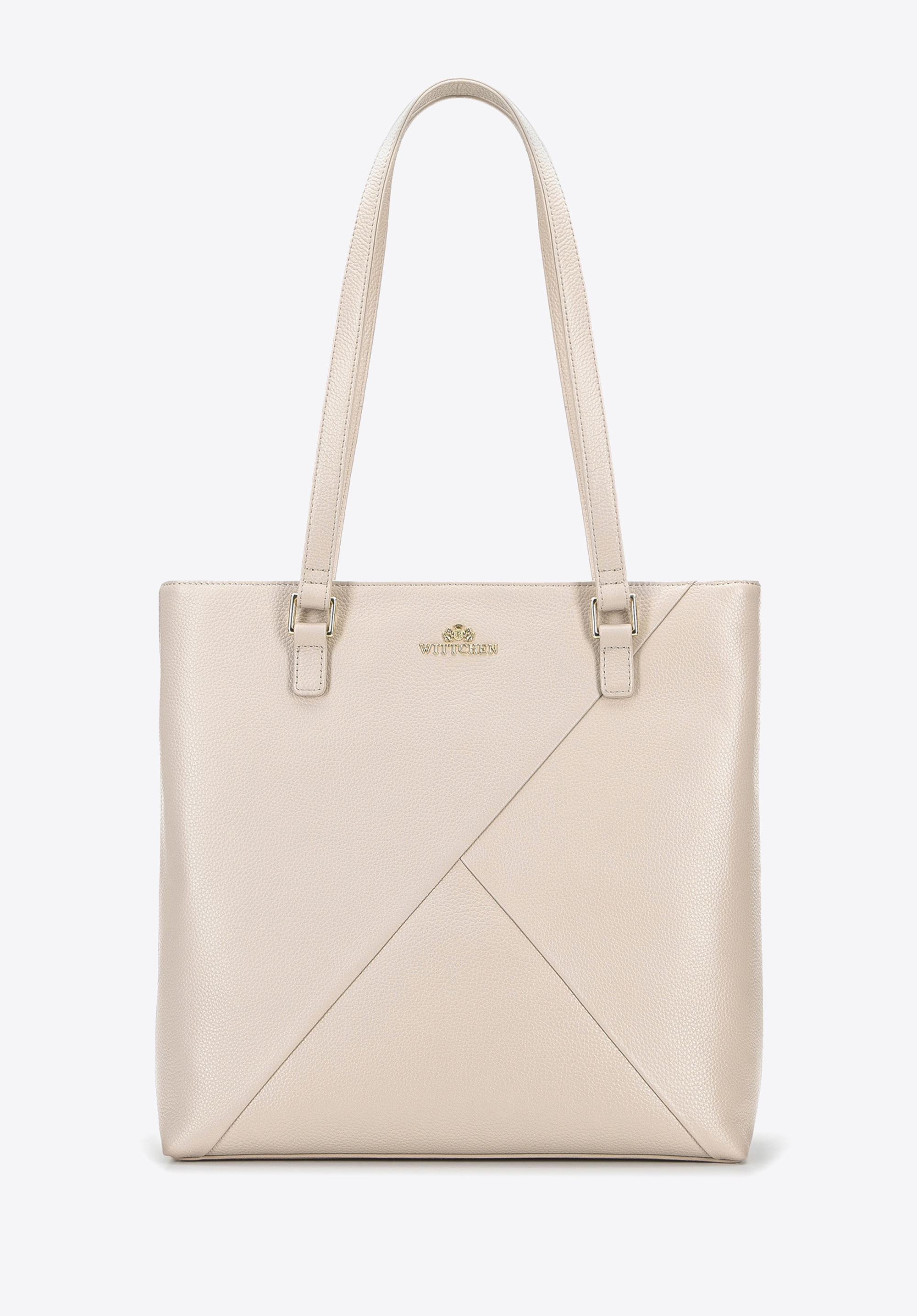 Torebka shopperka skórzana z geometrycznymi przeszyciami