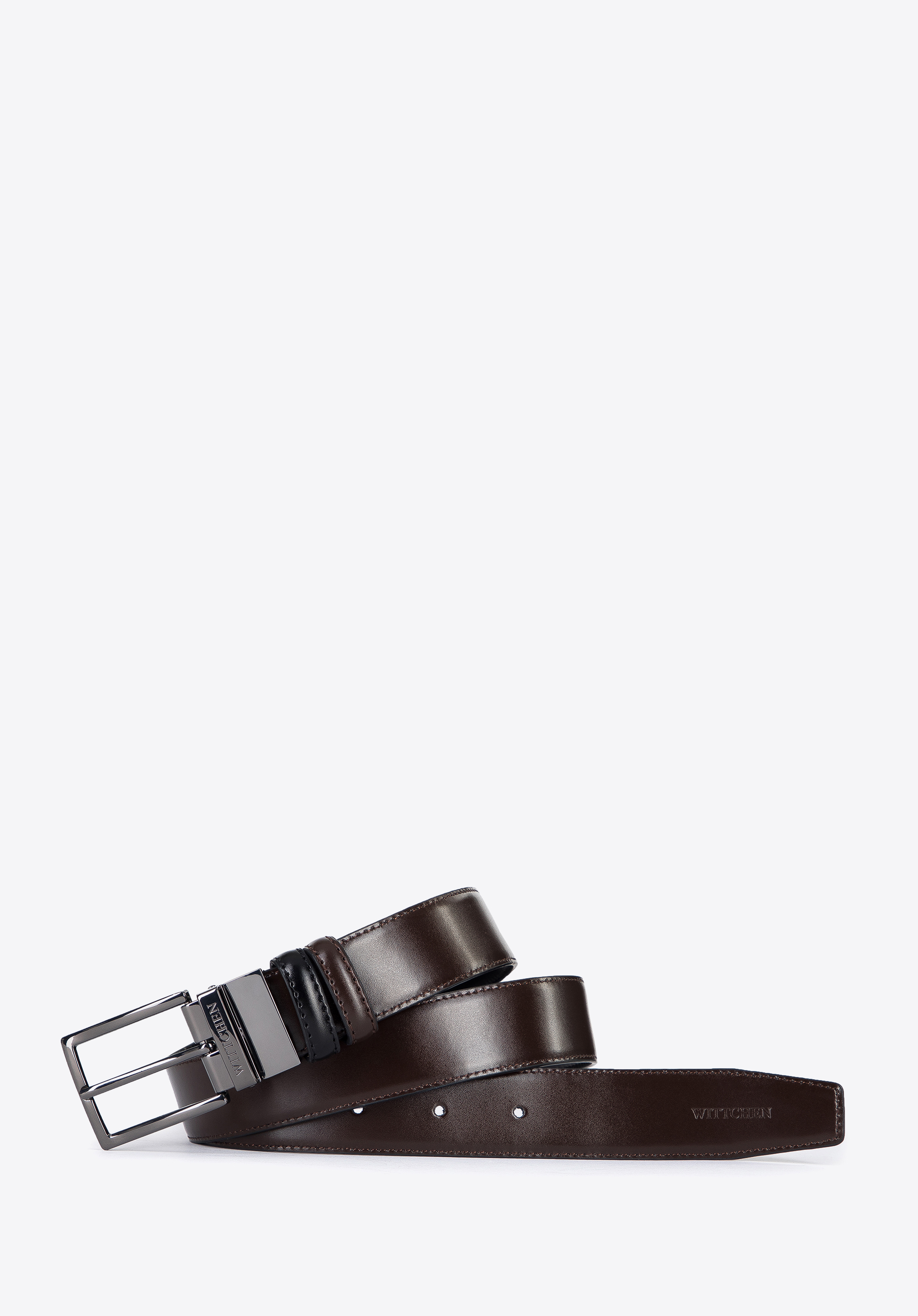 Męski pasek skórzany dwustronny ze stębnowaniem