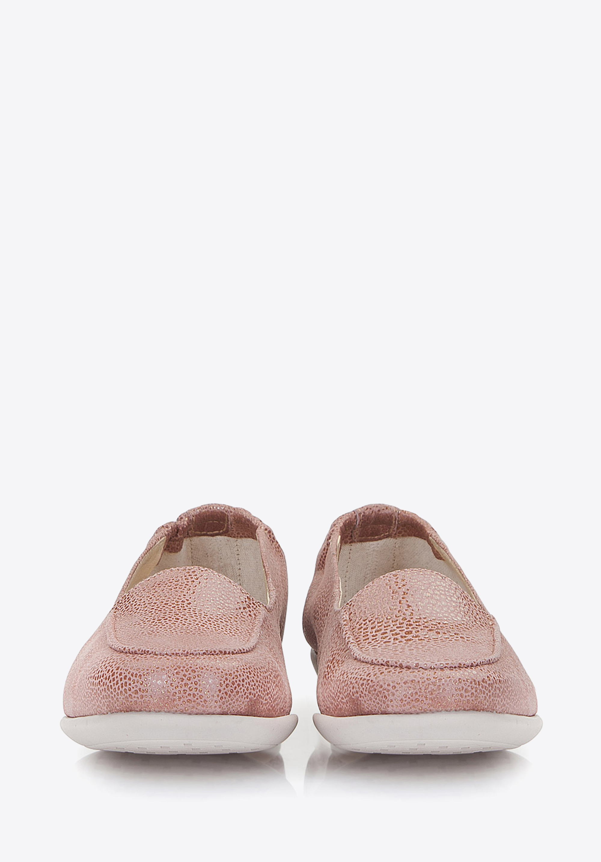 Baleriny nubukowe z lustrzanym efektem