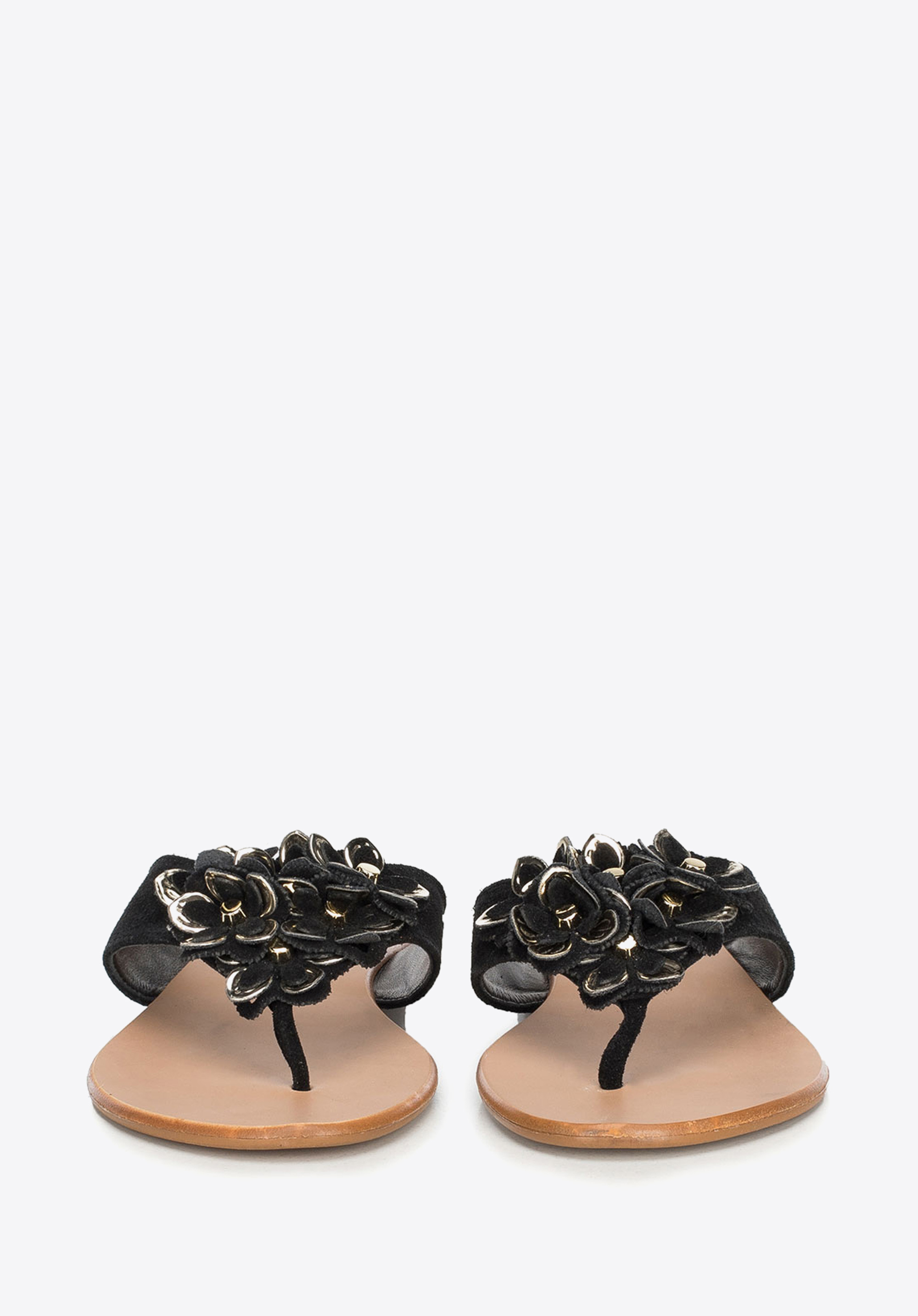 Damskie japonki zamszowe z kwiatkami