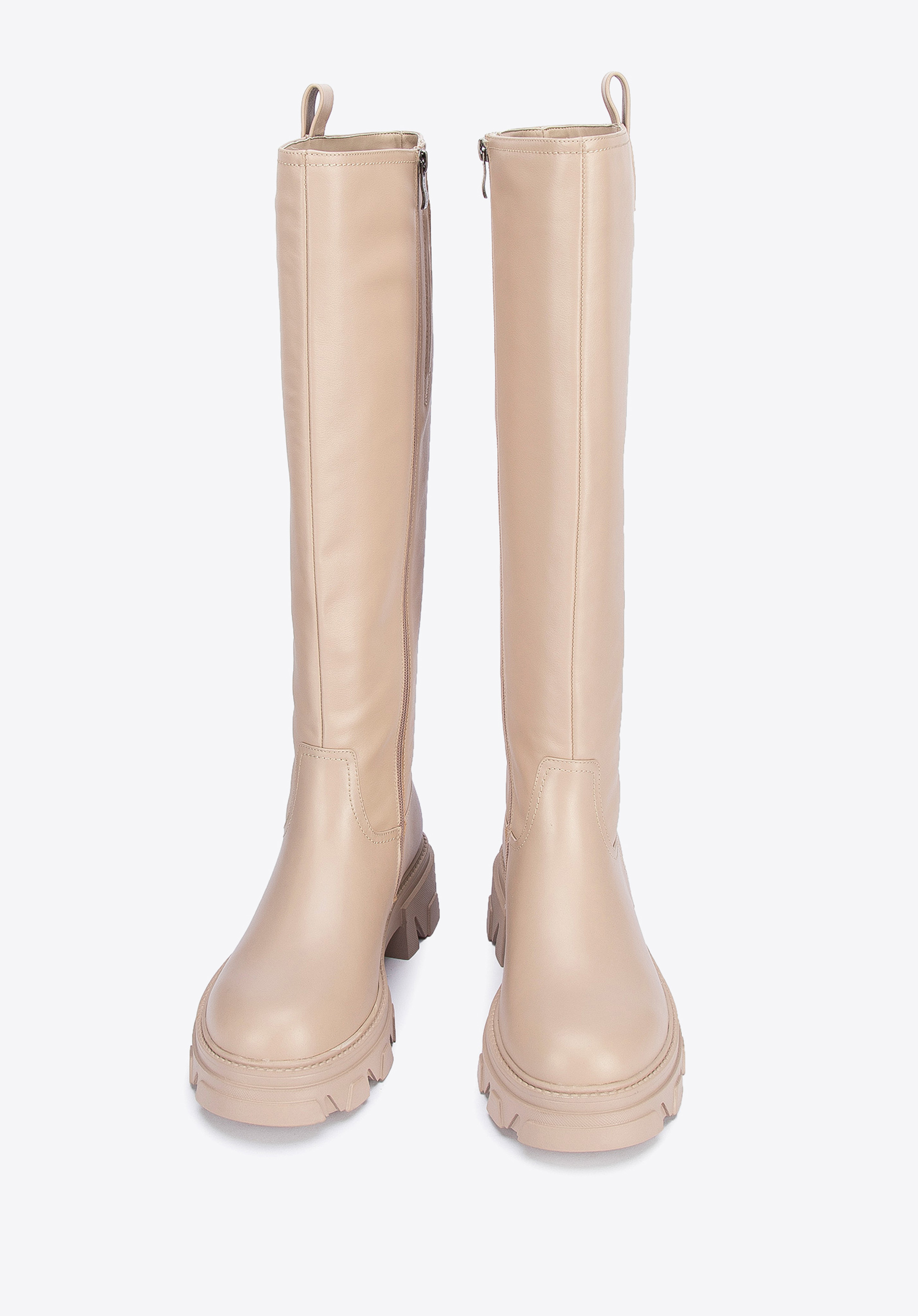 Damskie kozaki ze skóry na grubej podeszwie