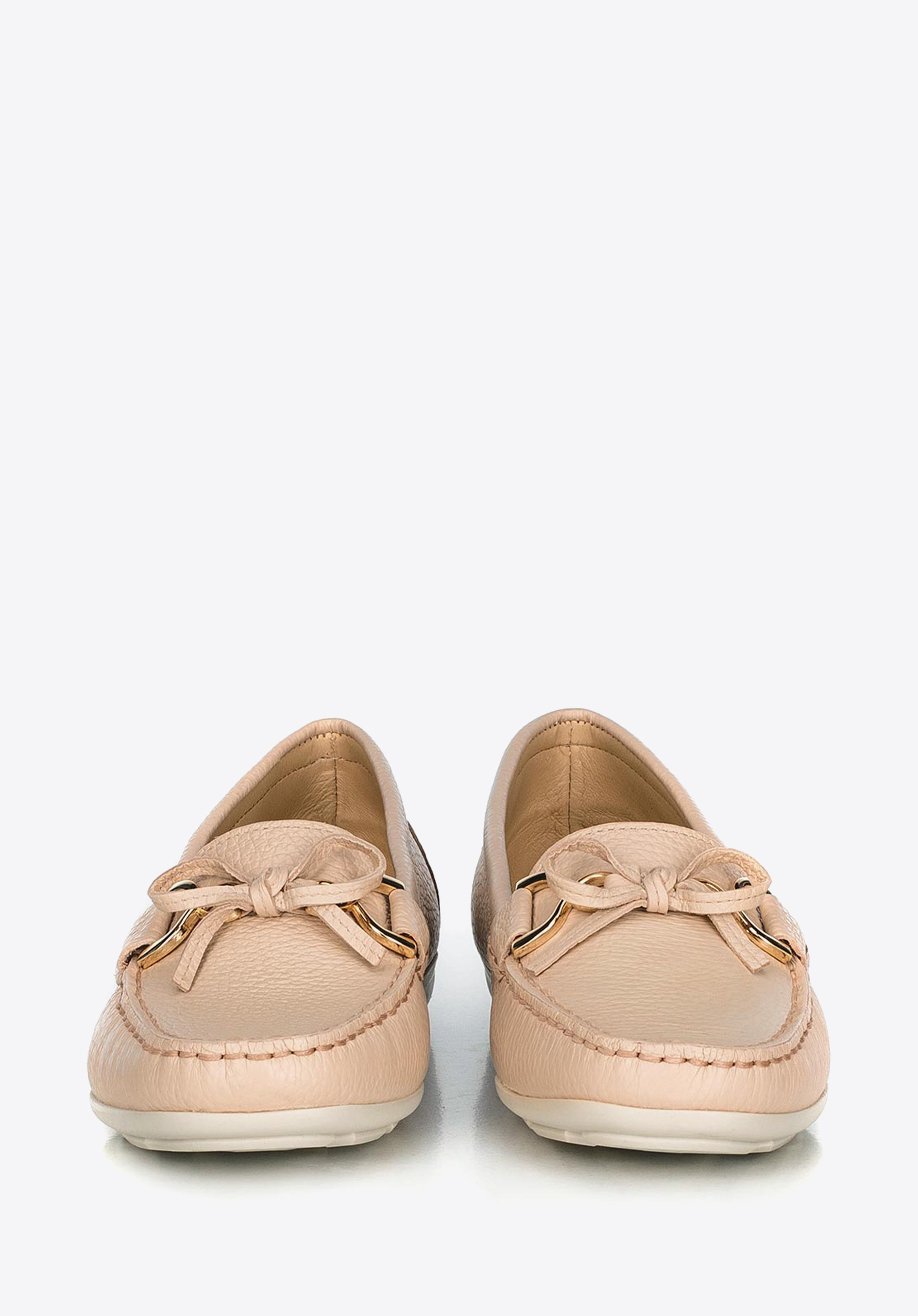 Damskie mokasyny skórzane z kokardką