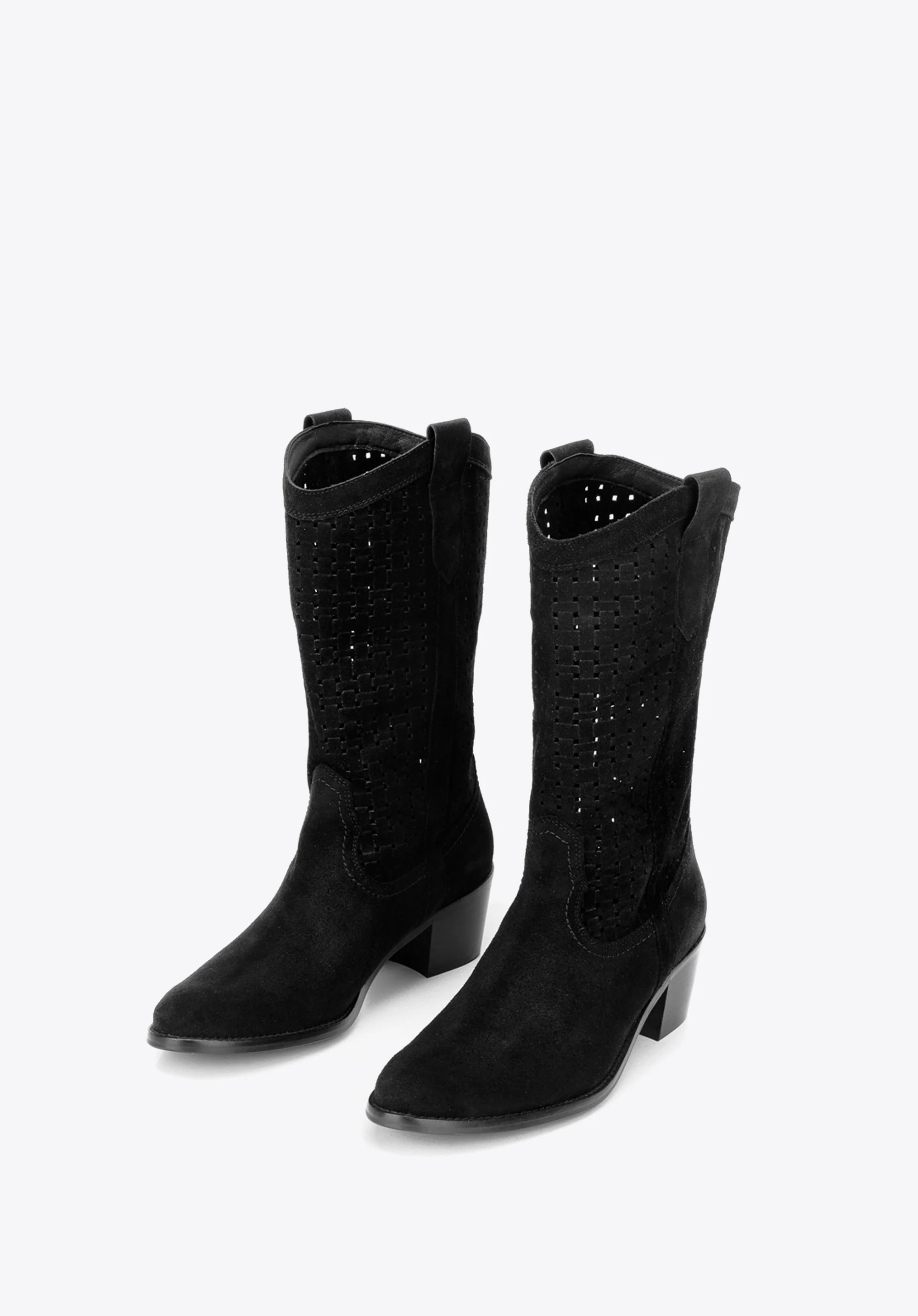 Kowbojki z zamszu ażurowe wysokie