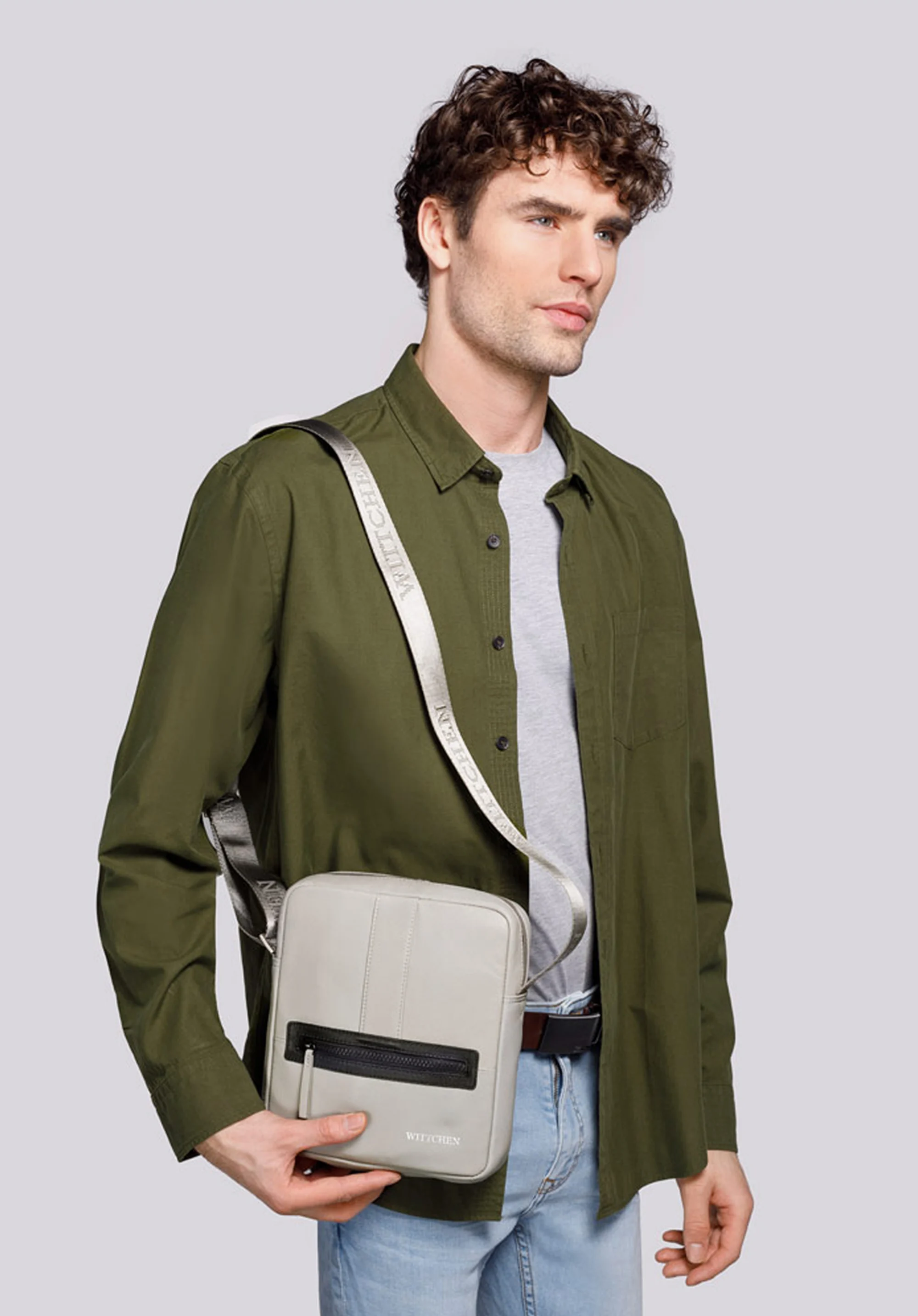 Męska listonoszka skórzana stębnowana średnia