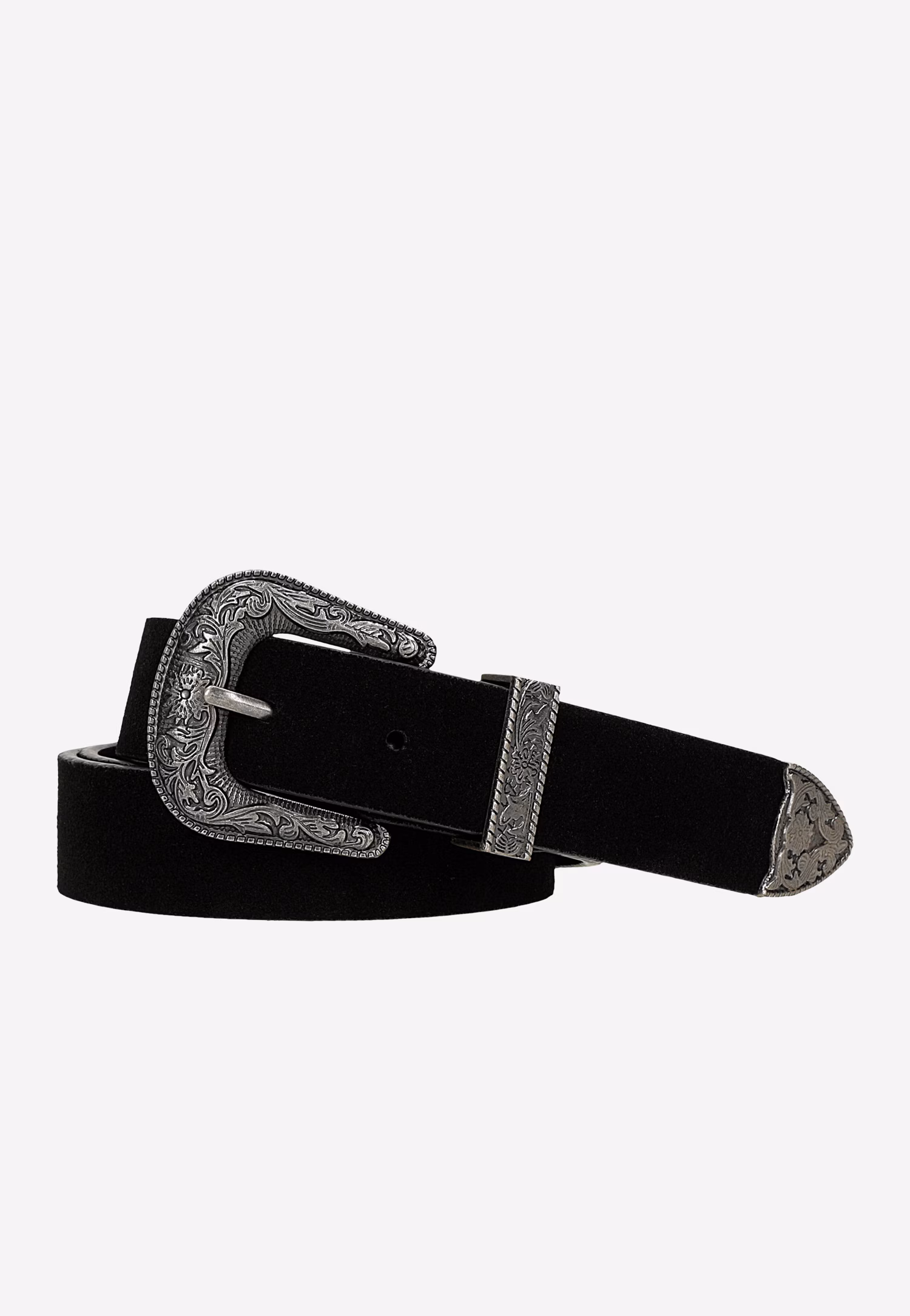 Czarny kowbojski pasek damski z ozdobną klamrą